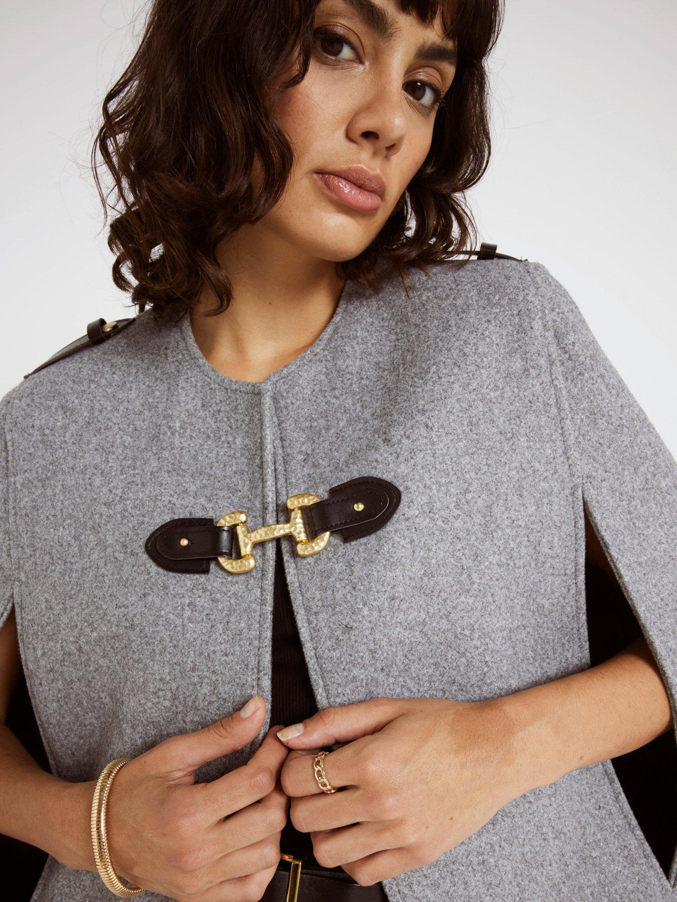 image of river-island-military-wool-cape-dark-grey