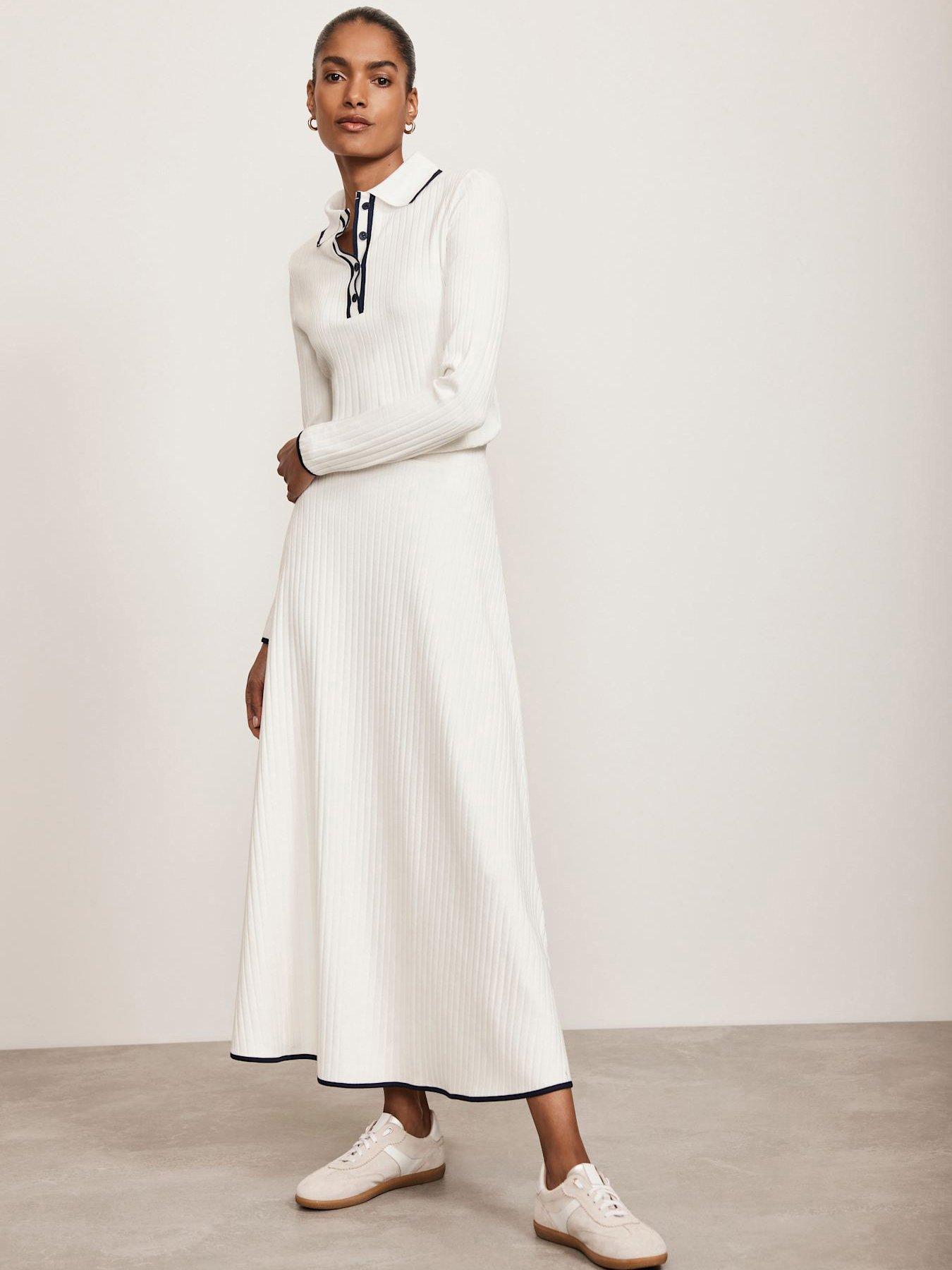 undefined White Ribbed Contrast Hem Skirt