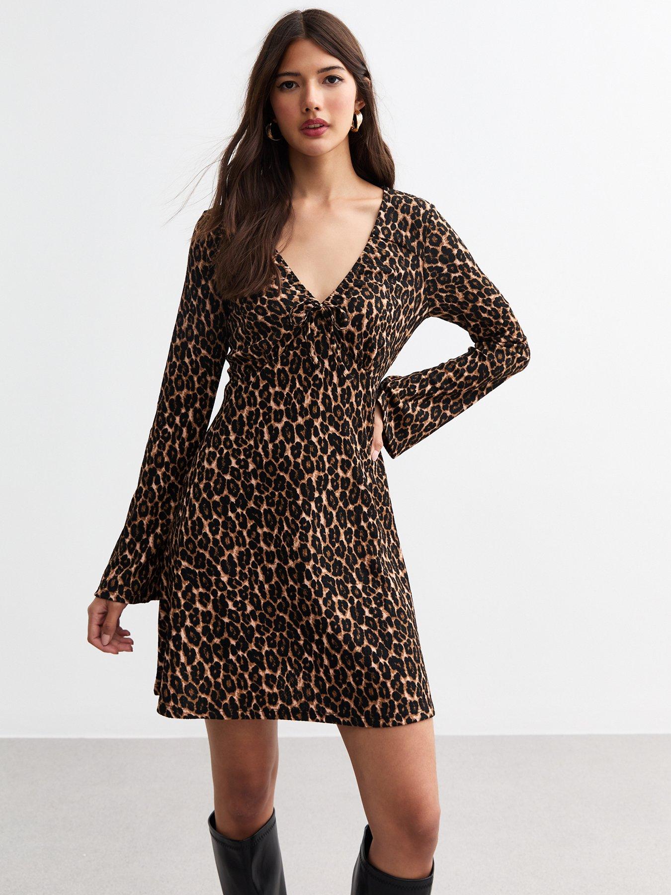 undefined Animal Print Skater Mini Dress - Brown
