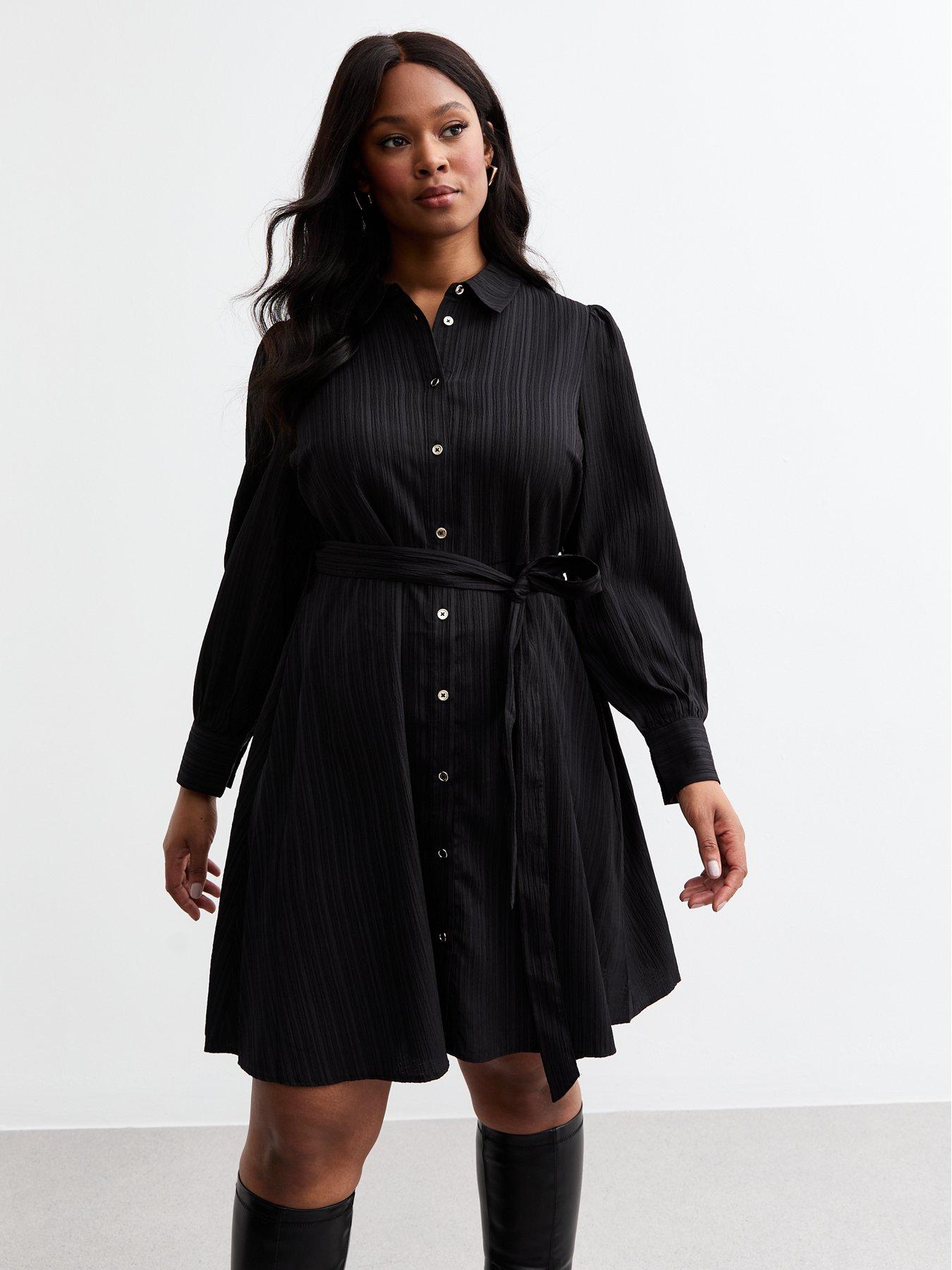 undefined Curve Crinkled Shirt Dress - Black