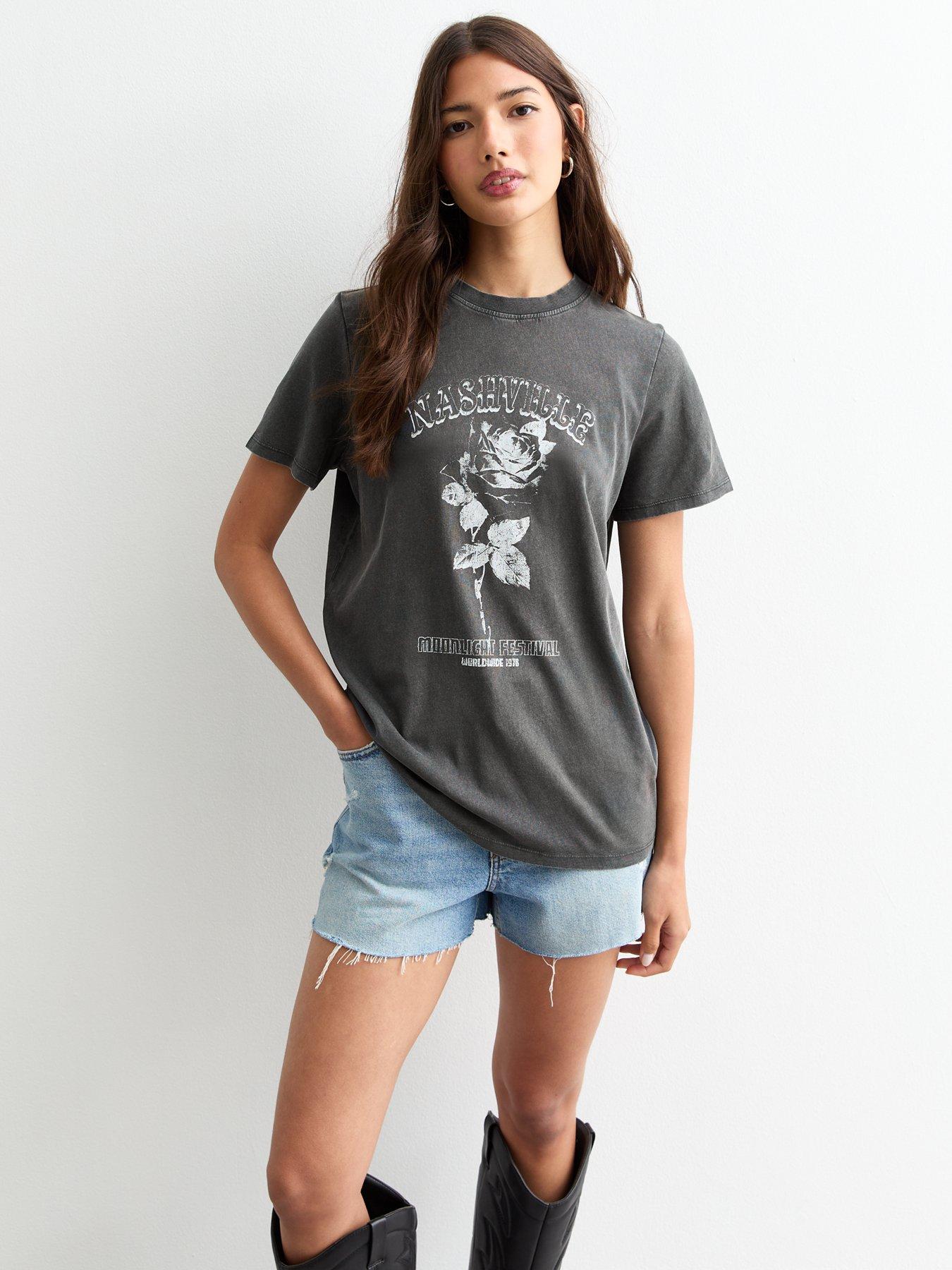 undefined Nashville Rose Acid Wash T-Shirt - Dark Grey