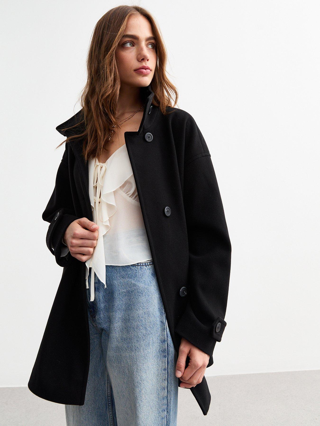  image of new-look-woven-collared-pea-coat-black