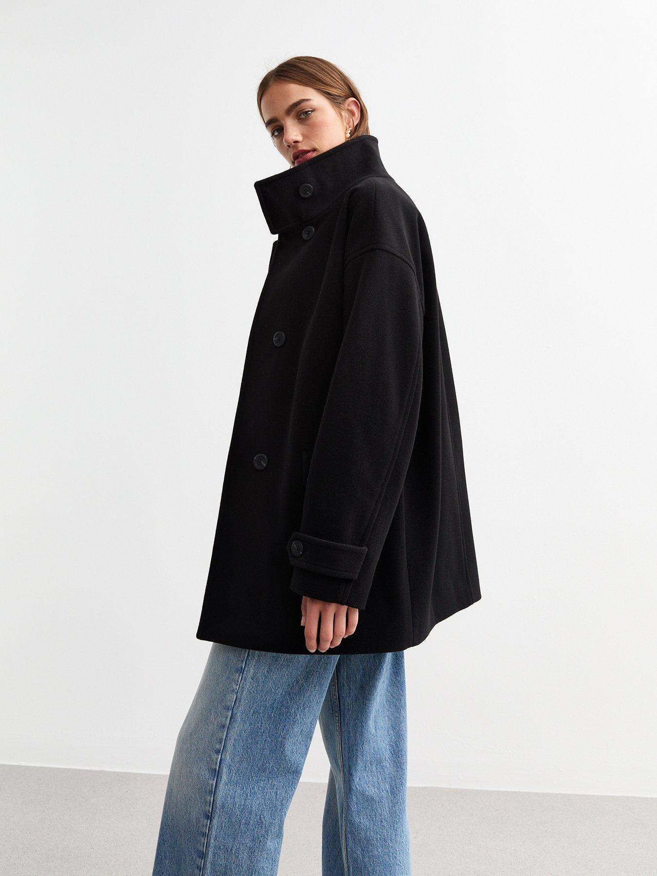  image of new-look-woven-collared-pea-coat-black