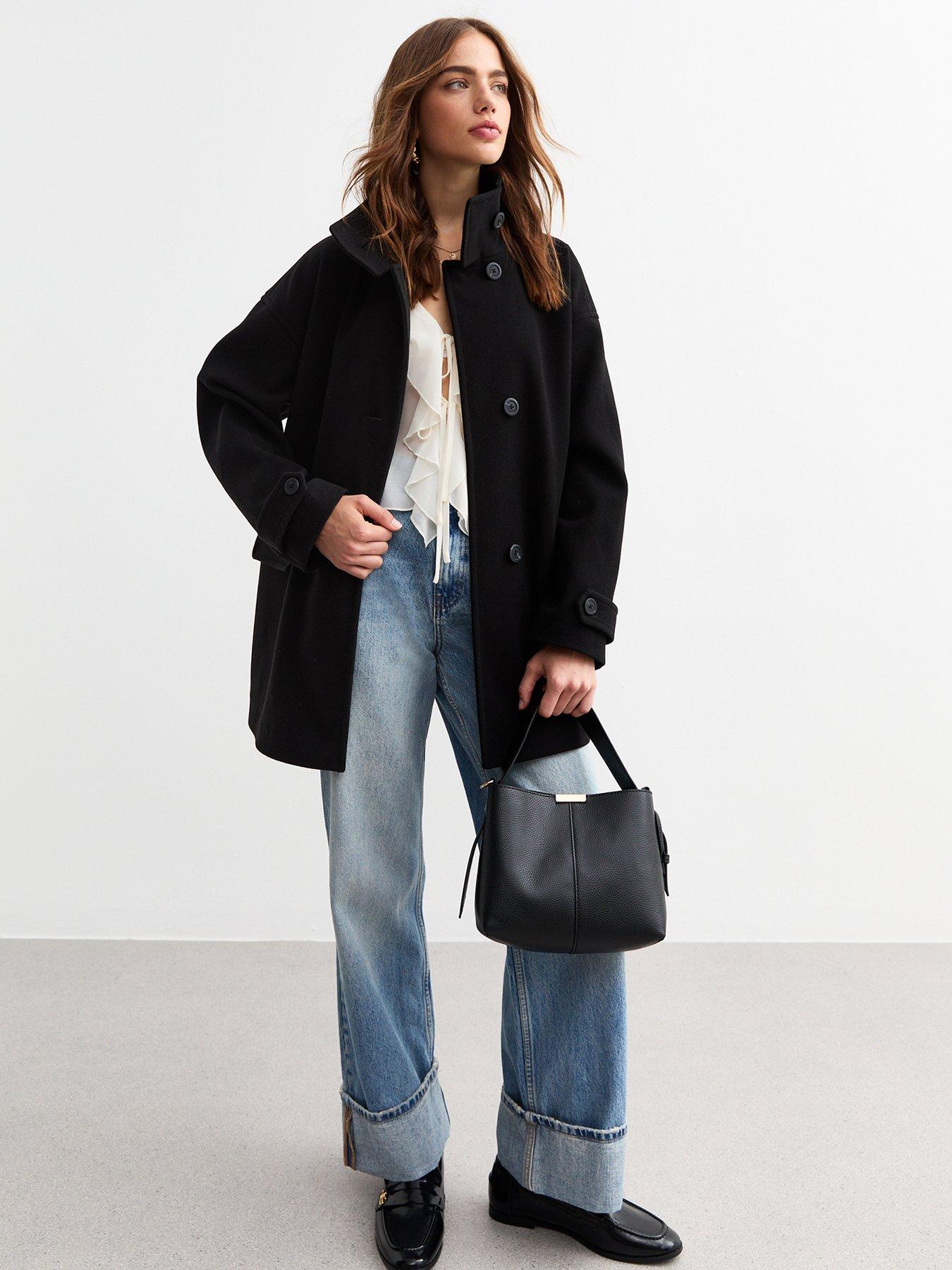  image of new-look-woven-collared-pea-coat-black