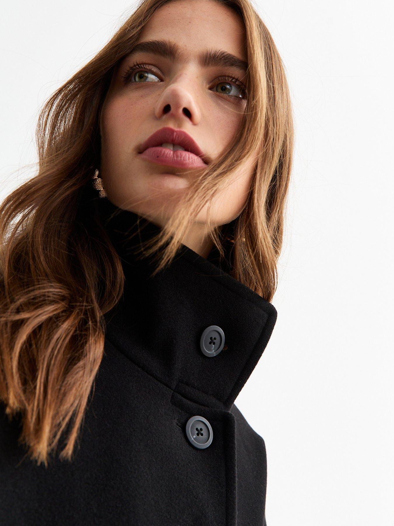  image of new-look-woven-collared-pea-coat-black