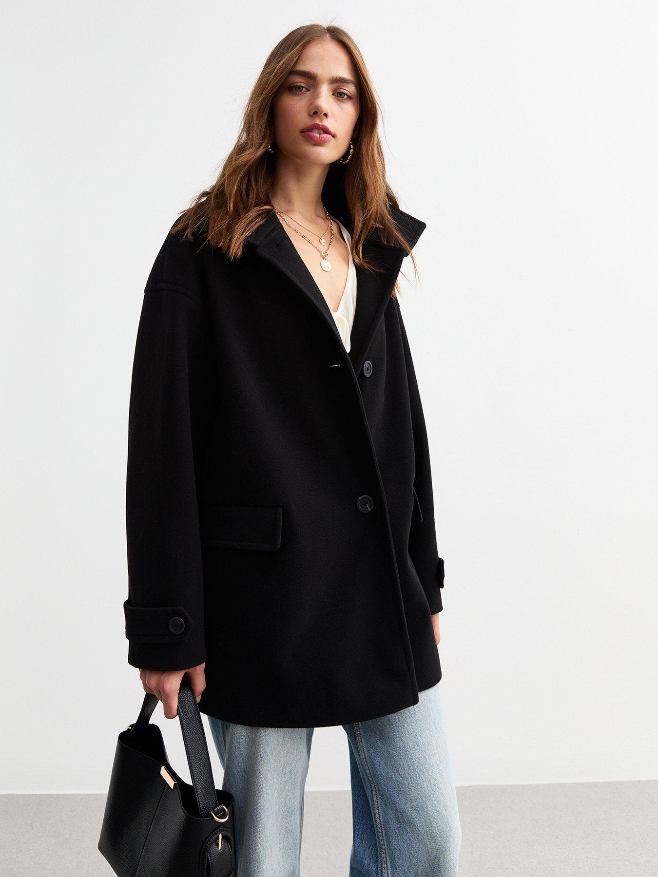  image of new-look-woven-collared-pea-coat-black