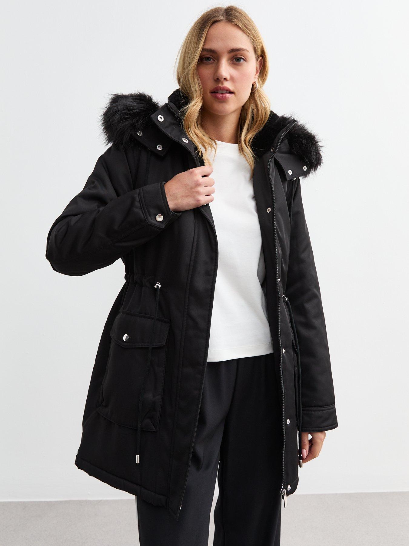 New Look Black Faux Fur Trim Shell Parka littlewoods