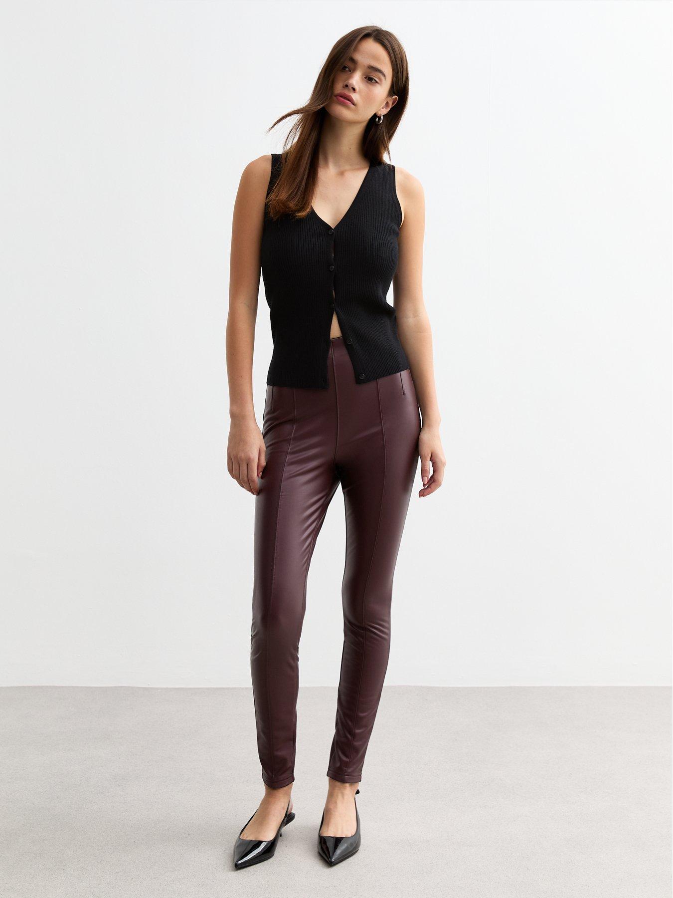 undefined Leather Leggings - Burgundy