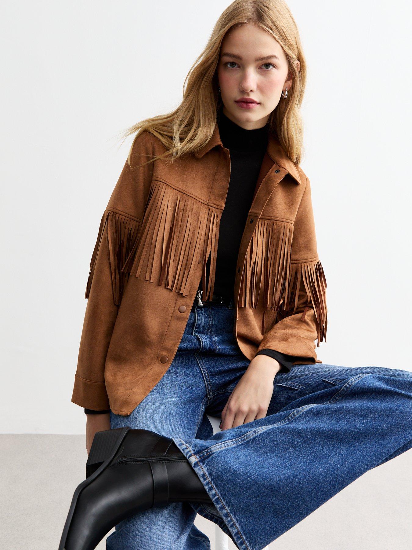 New Look Fringed Suedette Shacket Black littlewoods