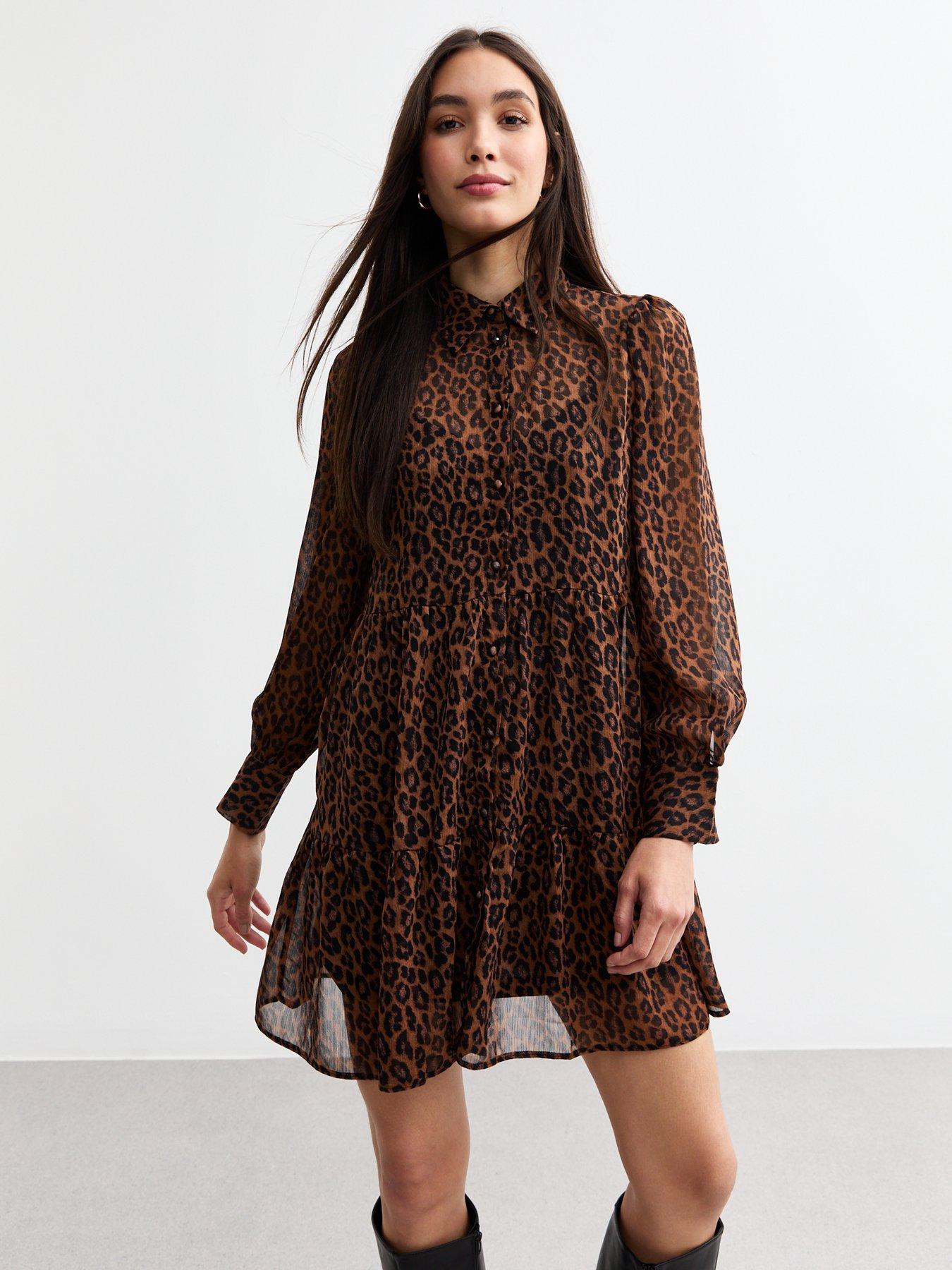 New Look Leopard Chiffon Mini Shirt Dress - Print | Littlewoods