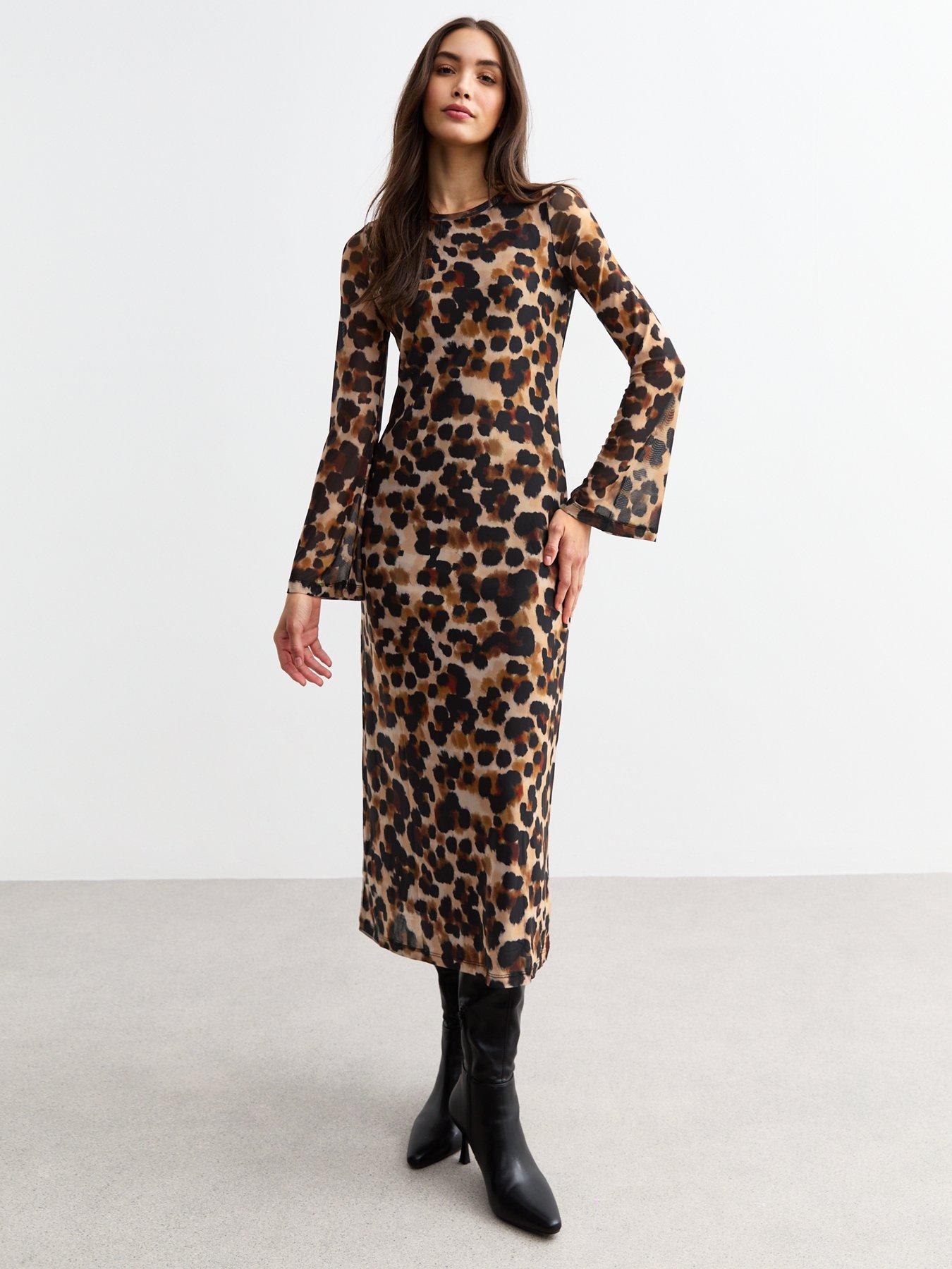 undefined Leopard Mesh Midi Dress - Print