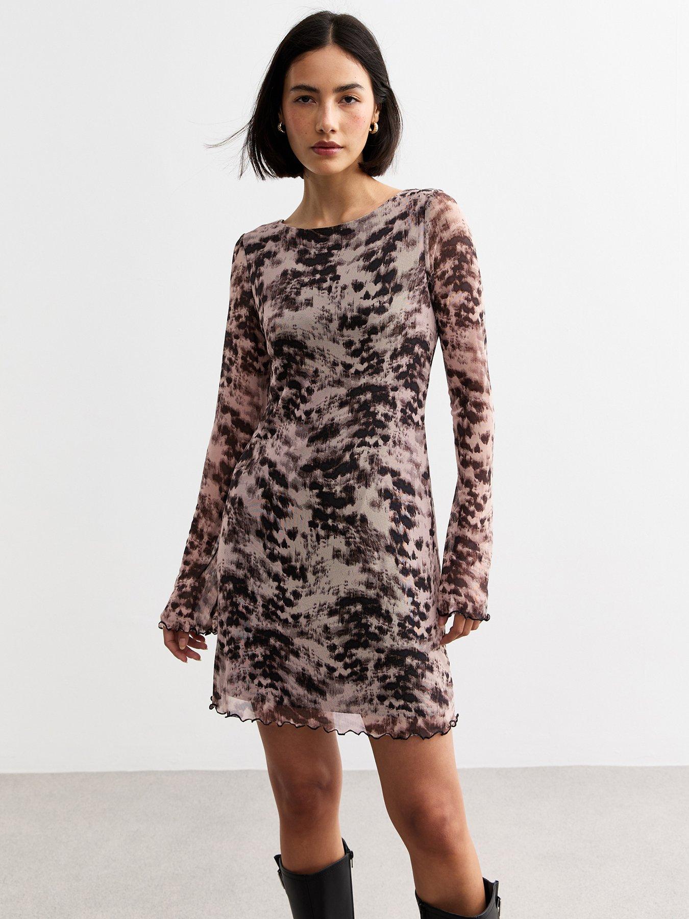 undefined Blur Animal Mesh Mini Dress - Print