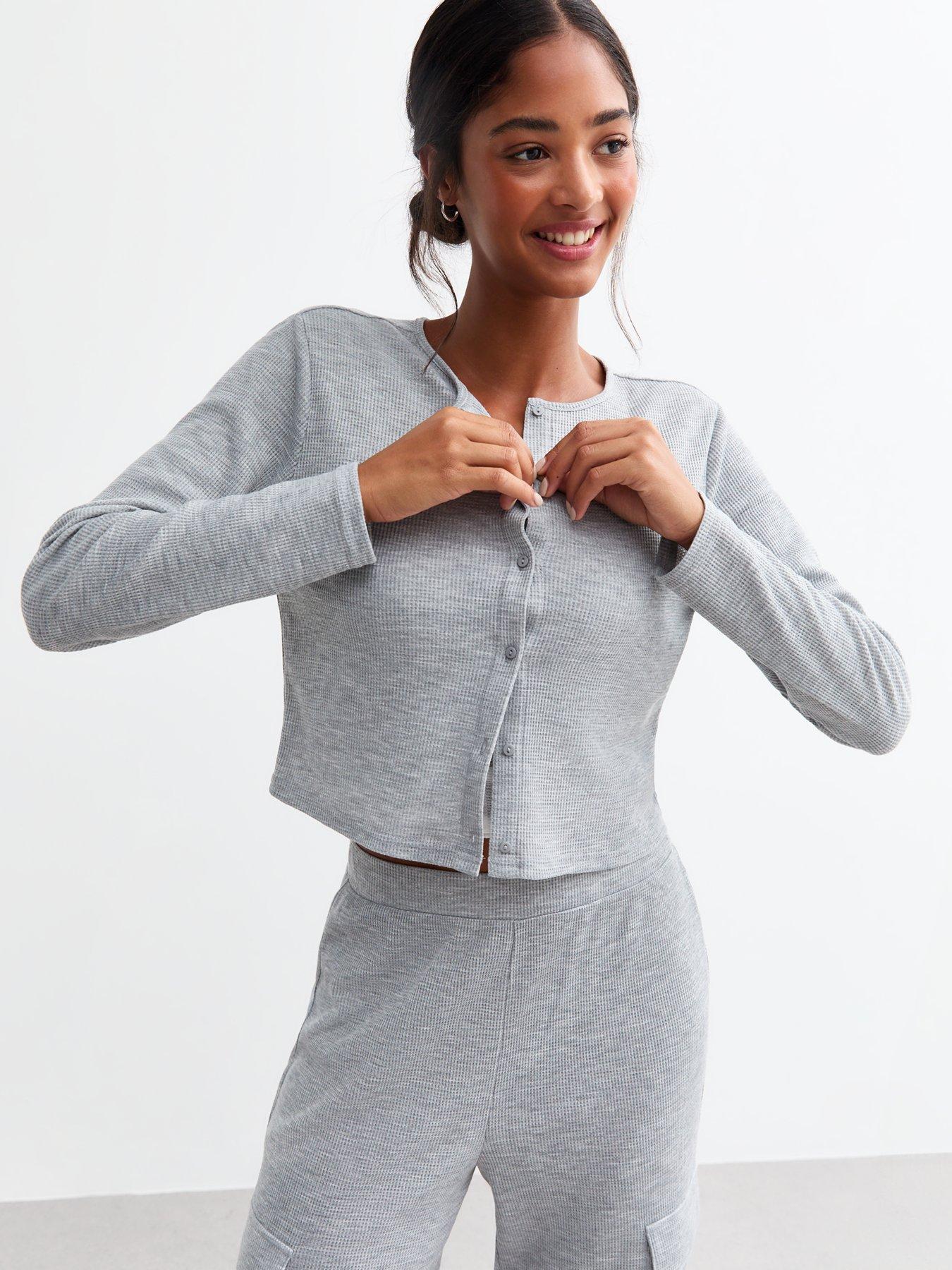 undefined Grey Waffle Rib Pyjama Cardigan