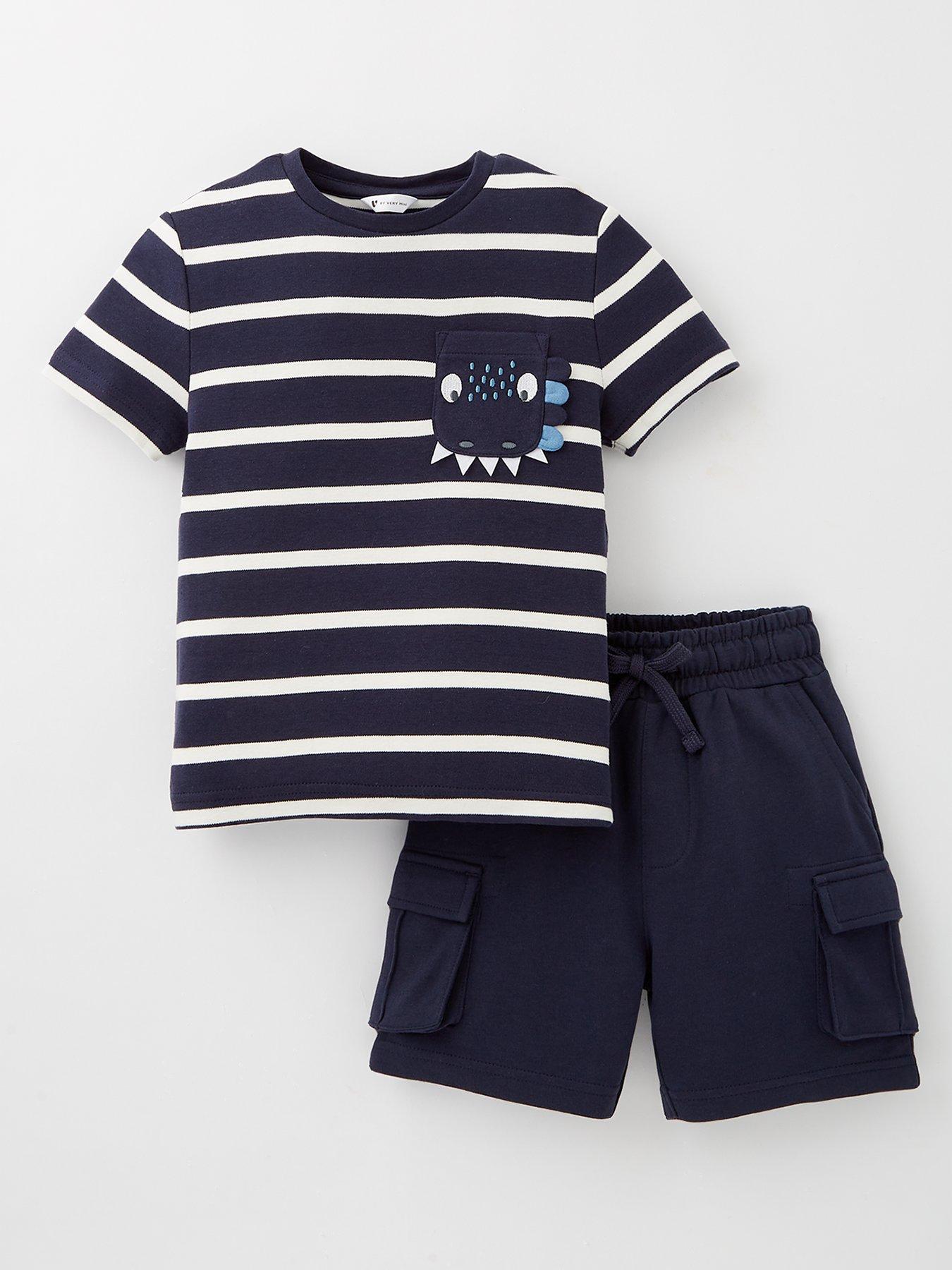  image of mini-v-by-very-boys-stripe-novelty-t-shirt-and-cargo-sweat-short-navy