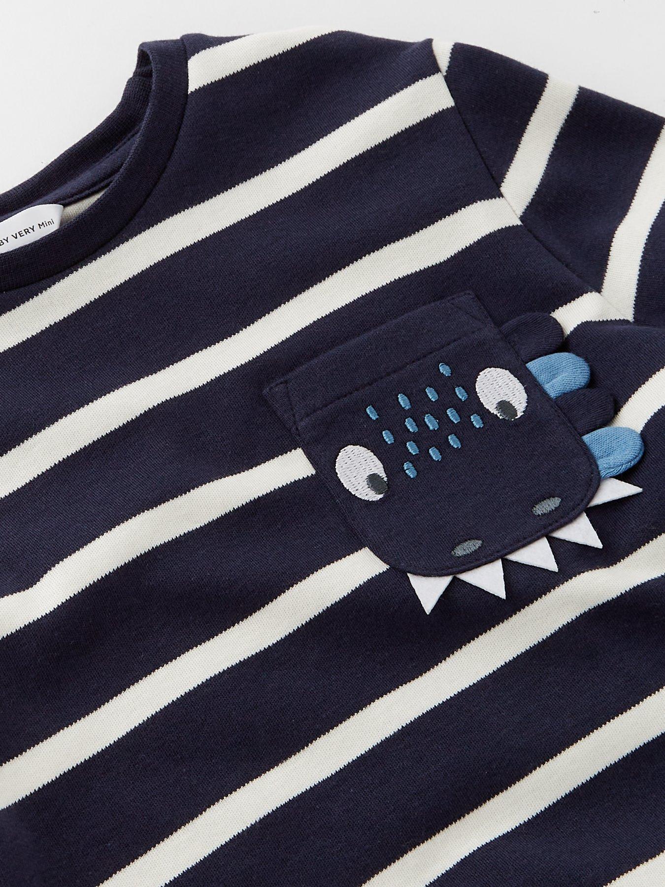  image of mini-v-by-very-boys-stripe-novelty-t-shirt-and-cargo-sweat-short-navy