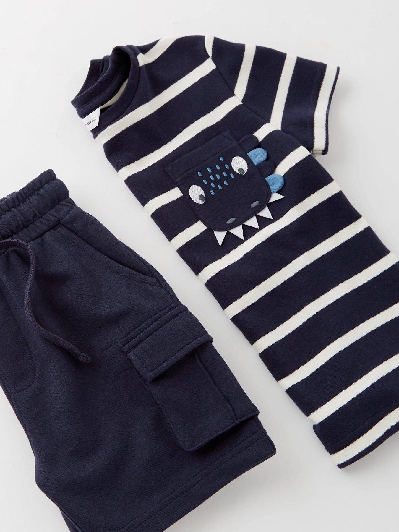  image of mini-v-by-very-boys-stripe-novelty-t-shirt-and-cargo-sweat-short-navy