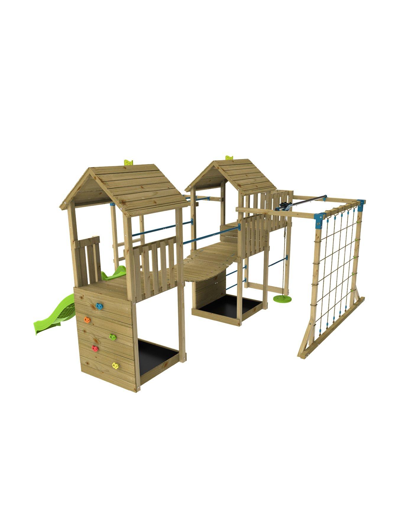 Image 2 of 8 of TP Skywood Wooden Climbing Frame including Two Towers, Zipline &amp; Slide