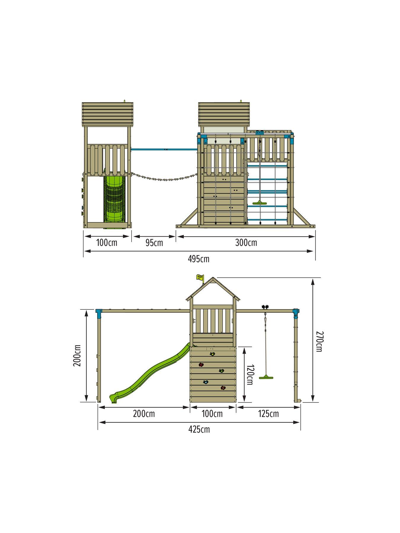 Image 6 of 8 of TP Skywood Wooden Climbing Frame including Two Towers, Zipline &amp; Slide