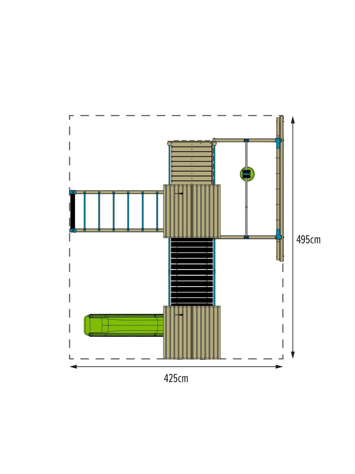 Image 7 of 8 of TP Skywood Wooden Climbing Frame including Two Towers, Zipline &amp; Slide