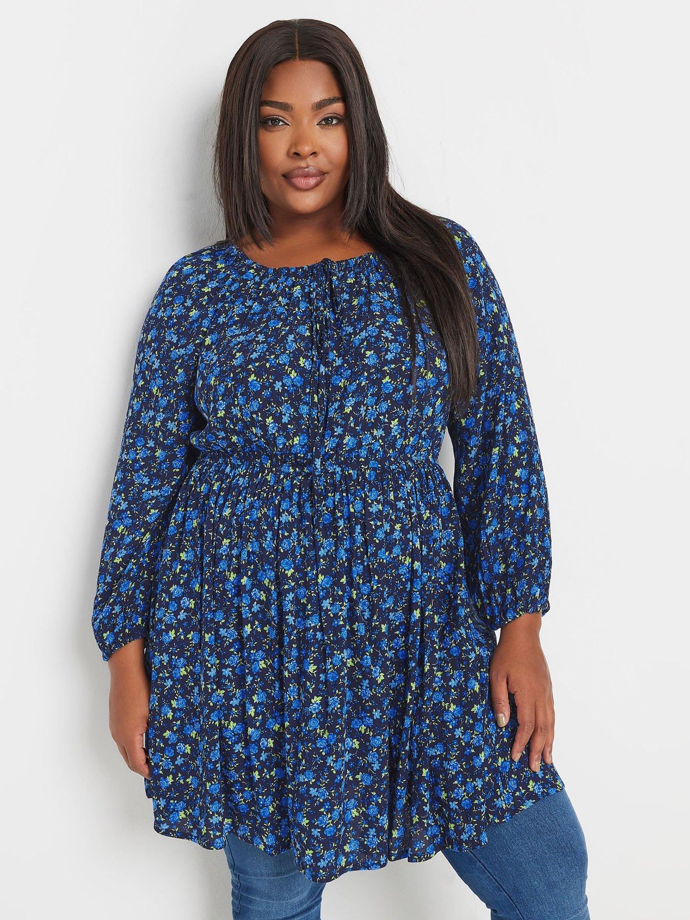 undefined Curve Crinkle Gypsy Tunic - Blue