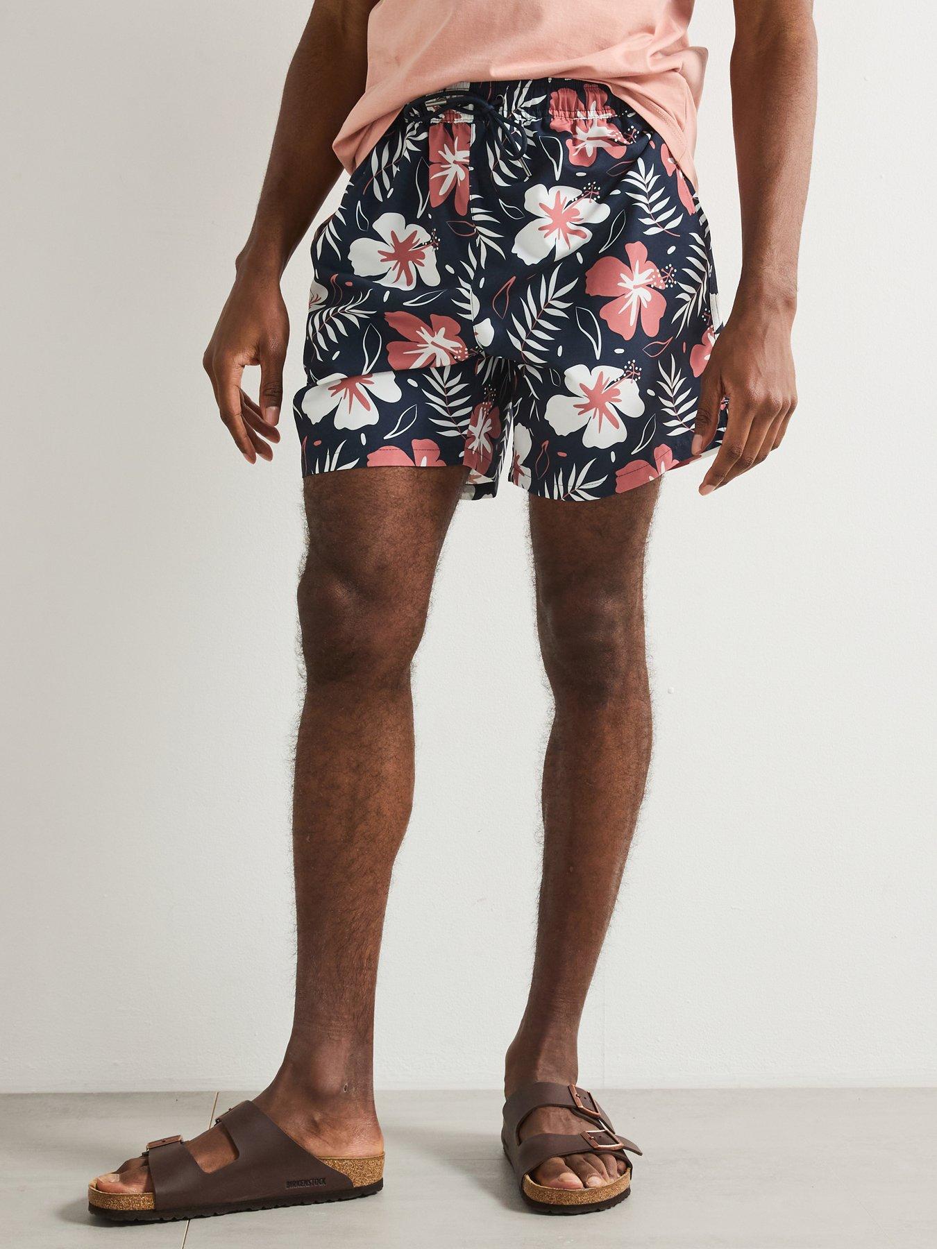 Very Man Floral Hibiscus Printed Swim Shorts - Navy