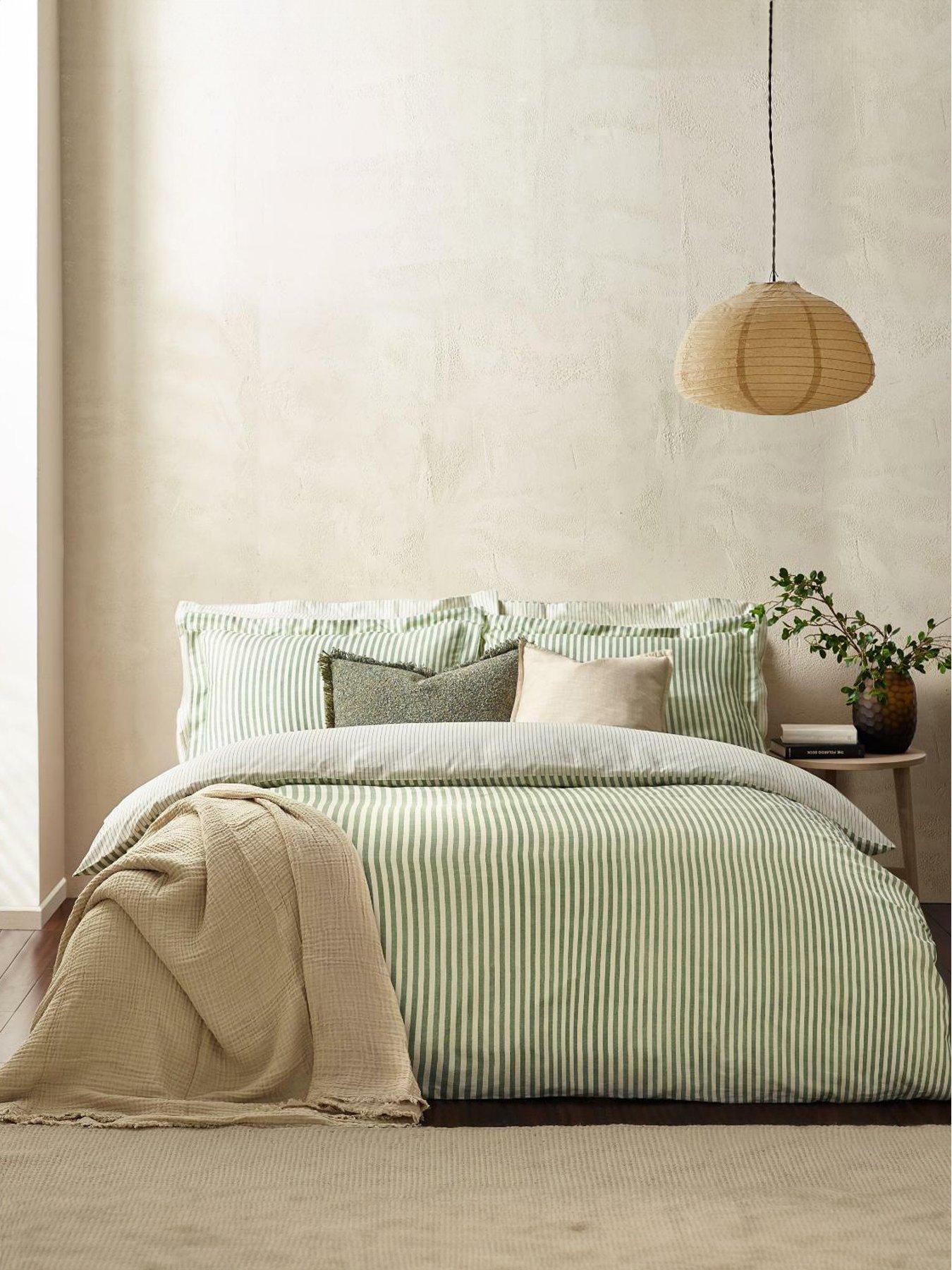 front image of yard-hebden-stripe-100-cotton-duvet-set-forest