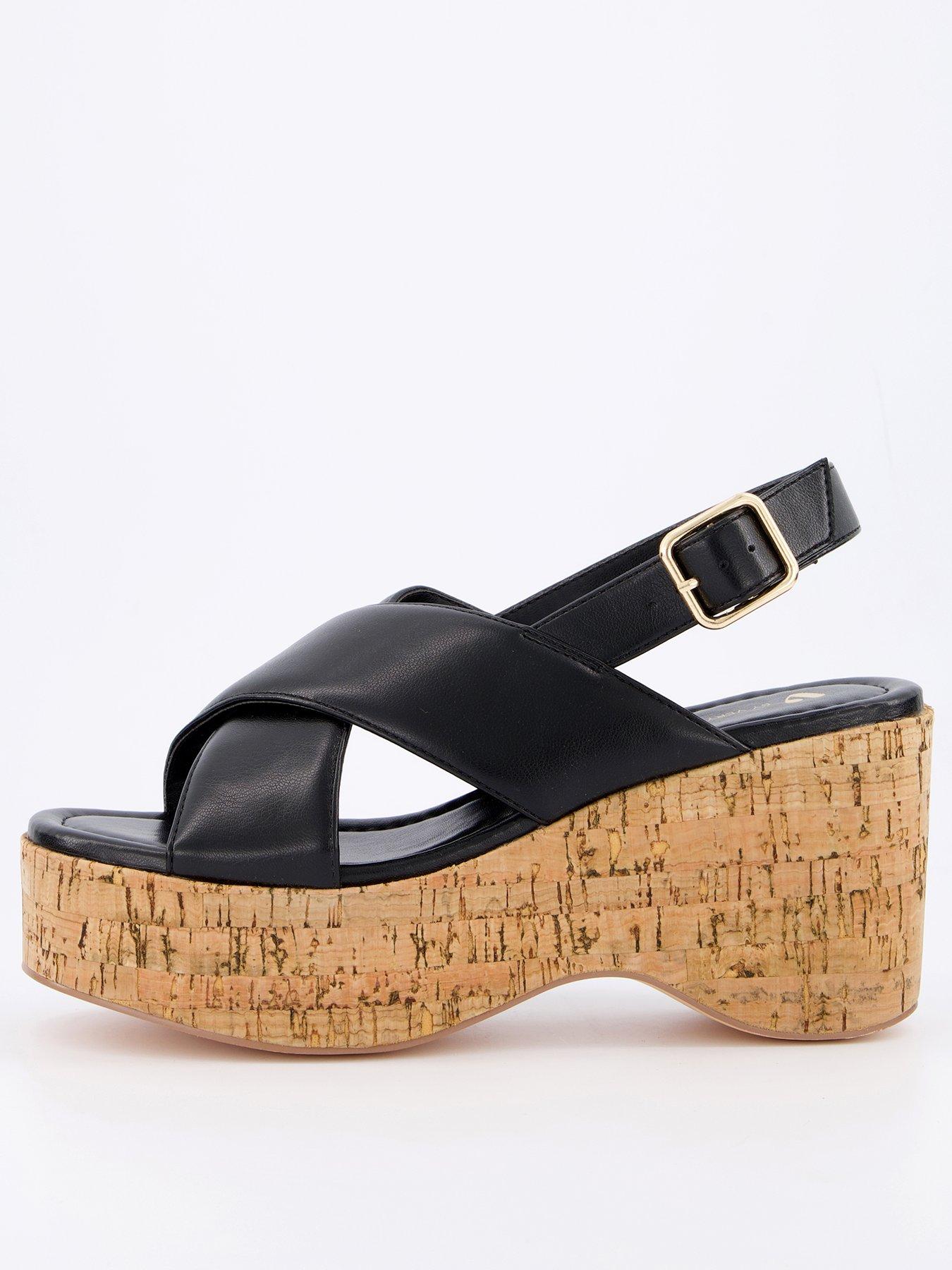 undefined High Cork Wedge Cross Strap Sandal - Black