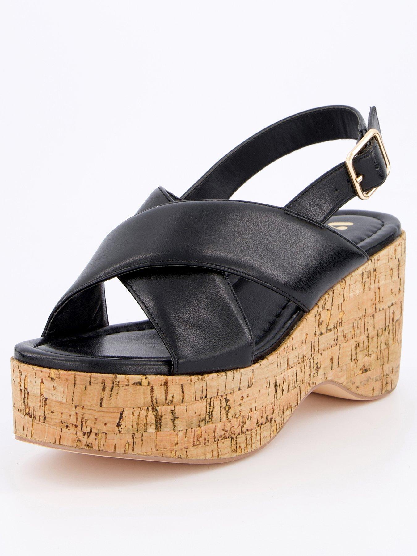 Image 2 of 7 of V by Very High Cork Wedge Cross Strap Sandal - Black