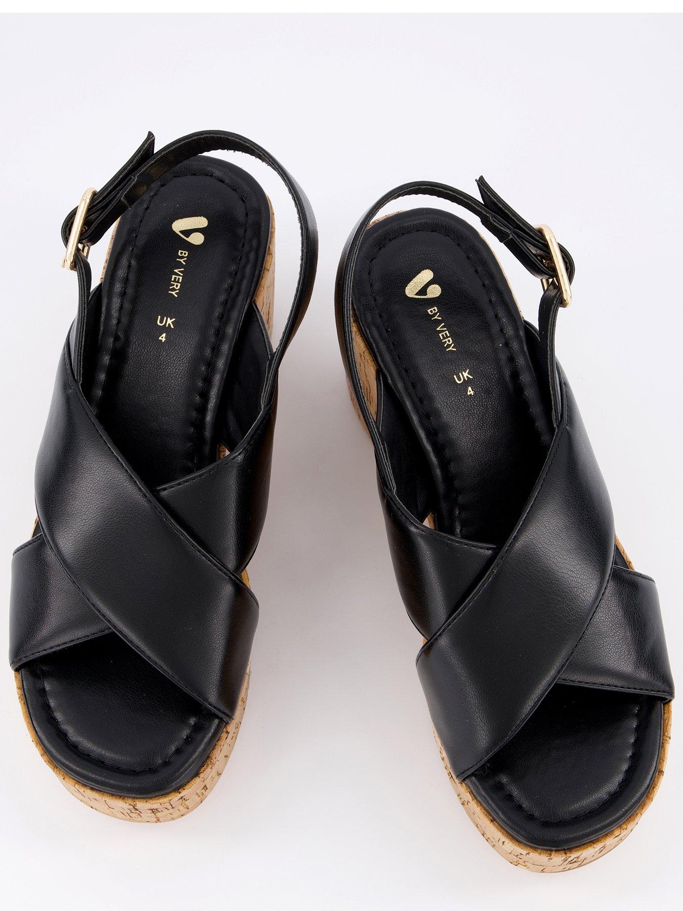 Image 3 of 7 of V by Very High Cork Wedge Cross Strap Sandal - Black
