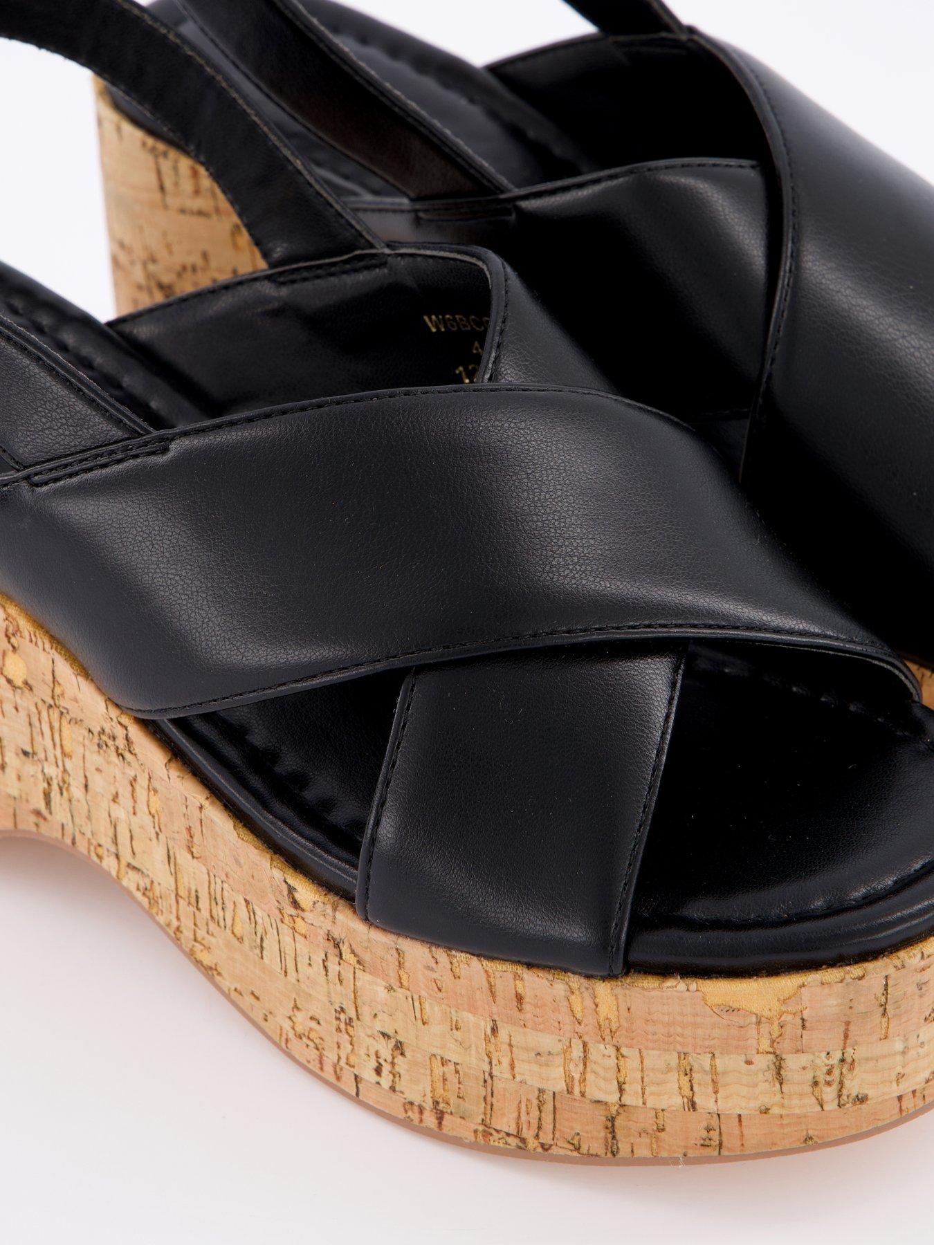 Image 5 of 7 of V by Very High Cork Wedge Cross Strap Sandal - Black