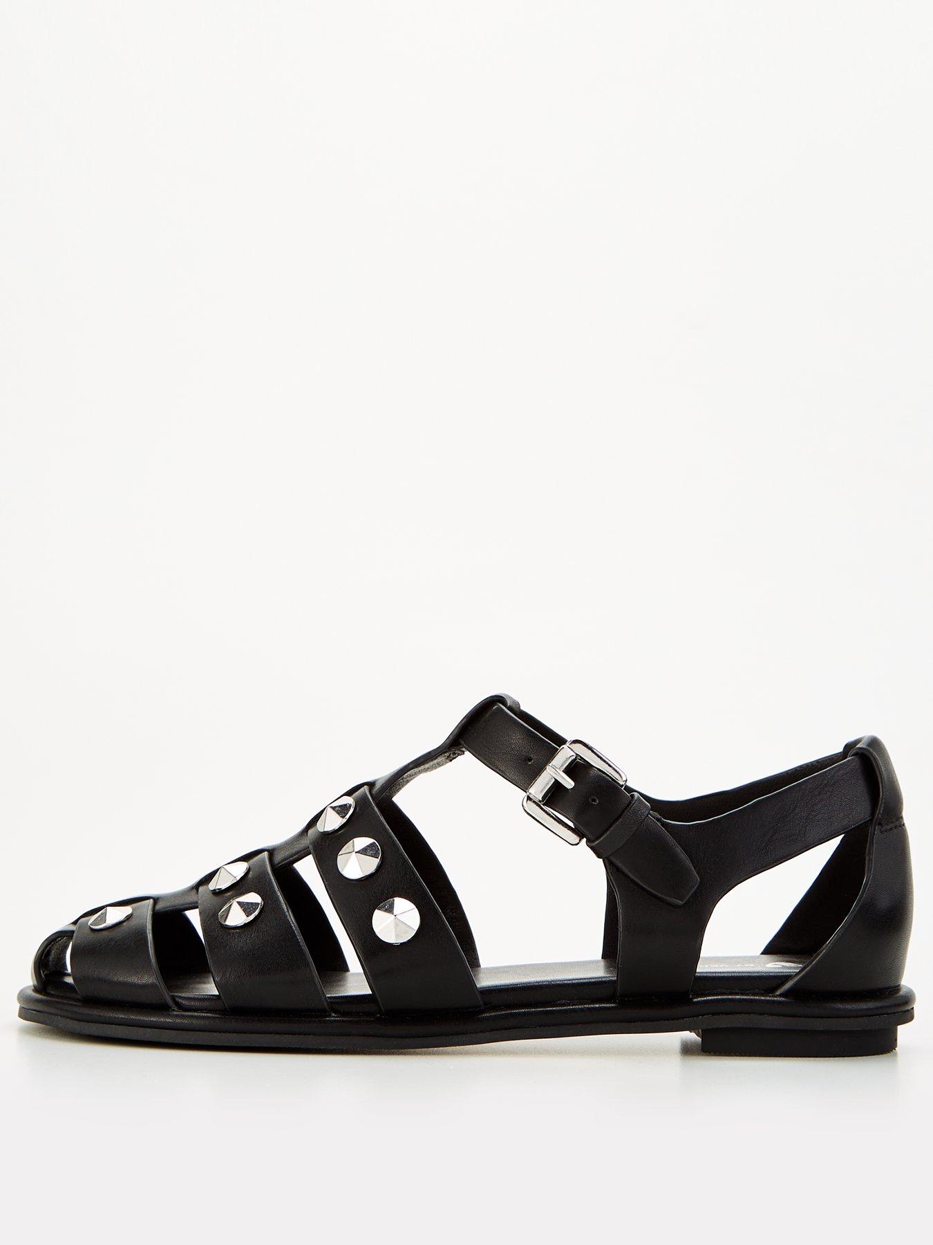  image of v-by-very-fishermans-sandal-with-studs-black