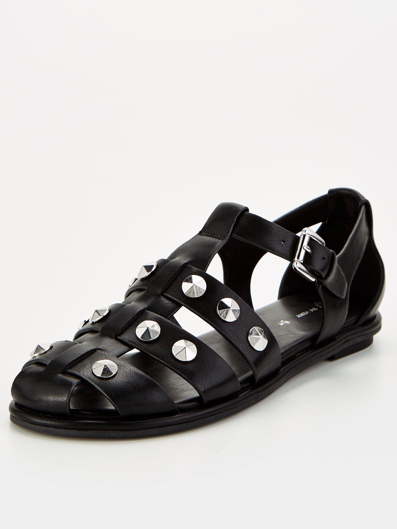  image of v-by-very-fishermans-sandal-with-studs-black