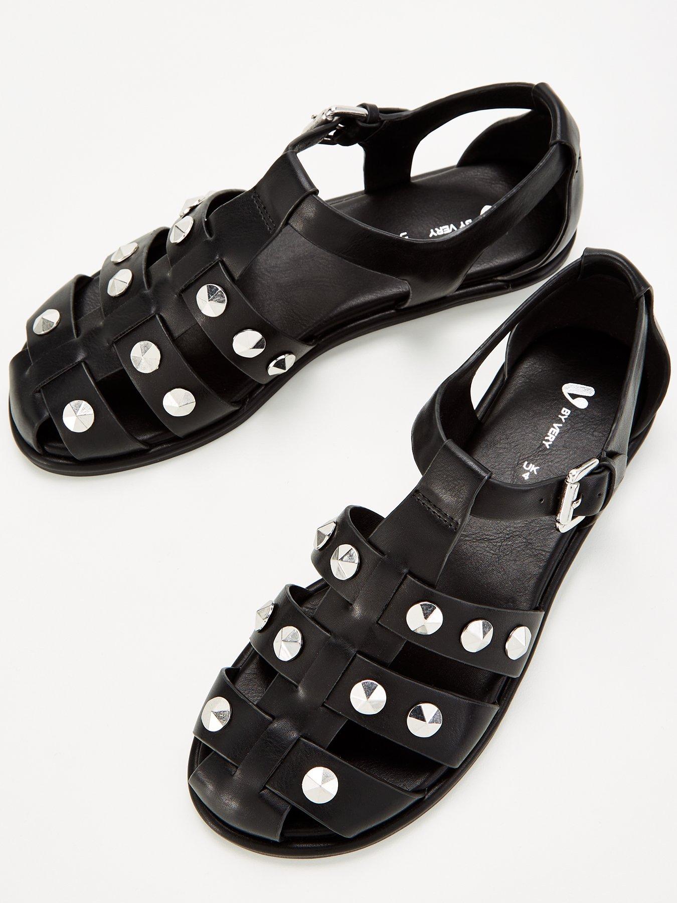  image of v-by-very-fishermans-sandal-with-studs-black