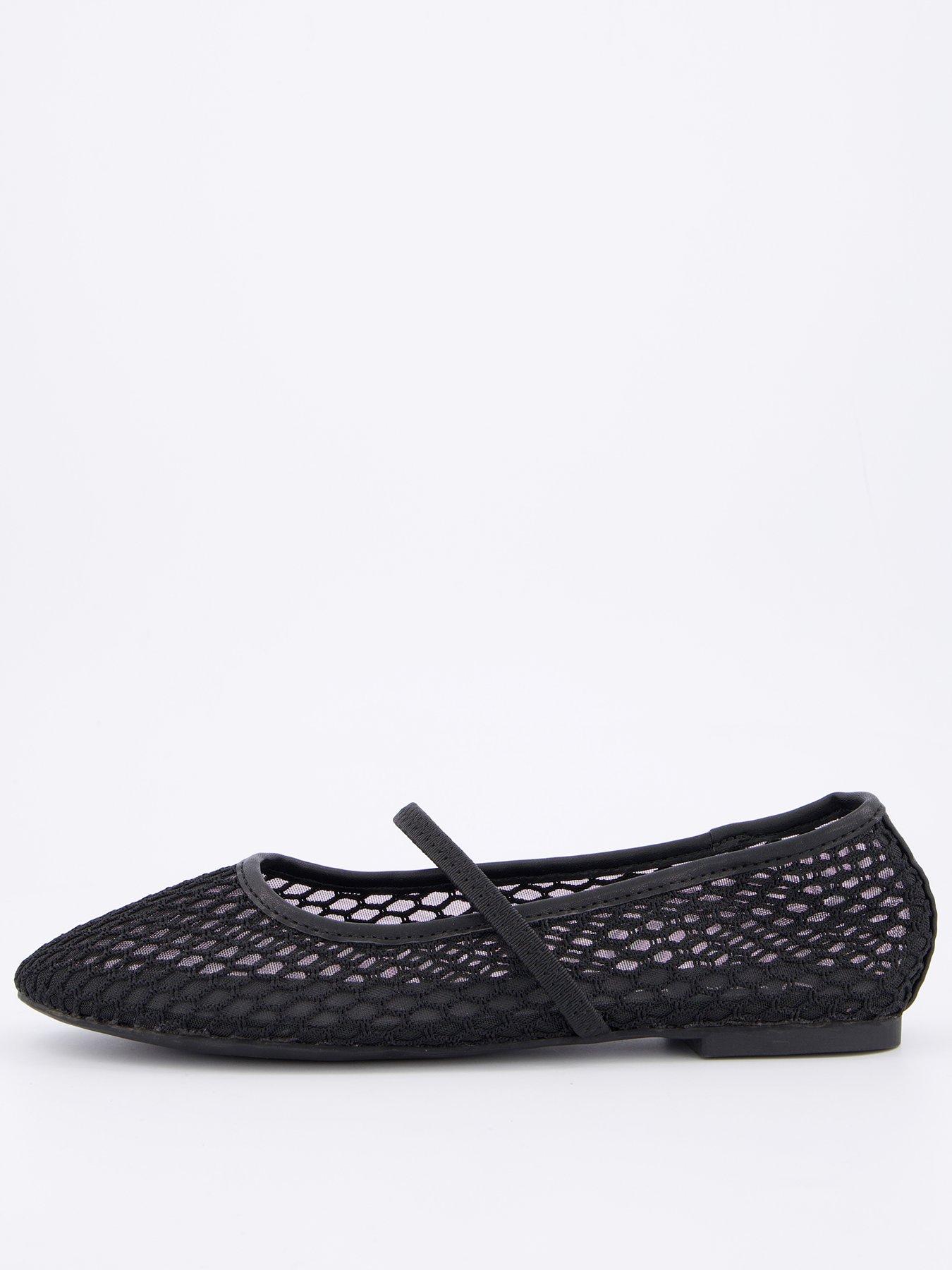  image of v-by-very-mesh-round-toe-ballerina-shoes-black