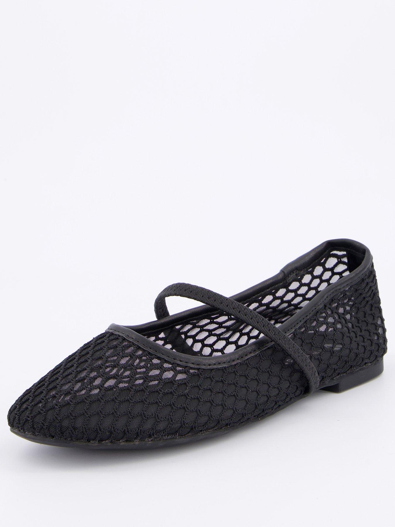  image of v-by-very-mesh-round-toe-ballerina-shoes-black