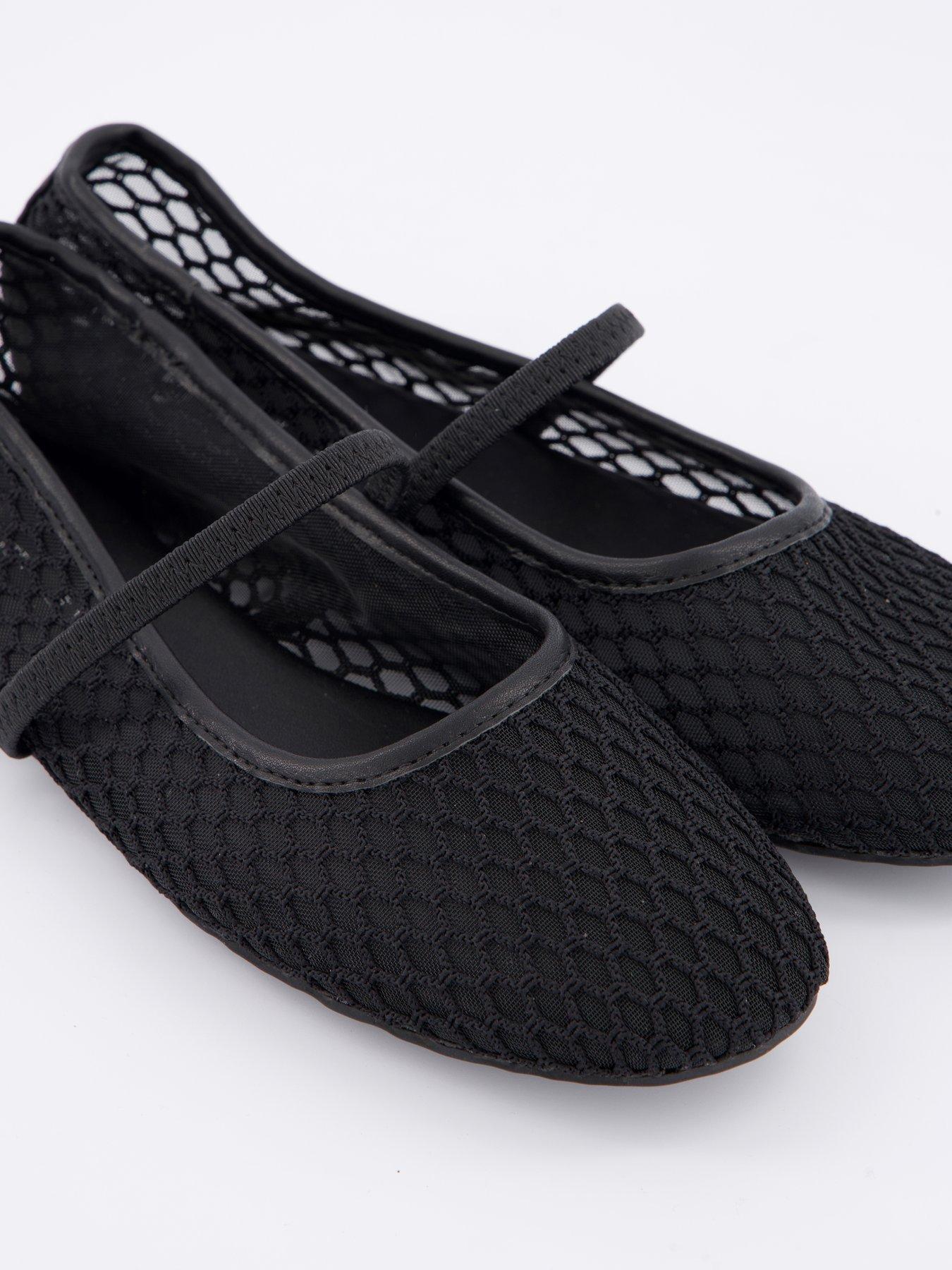  image of v-by-very-mesh-round-toe-ballerina-shoes-black