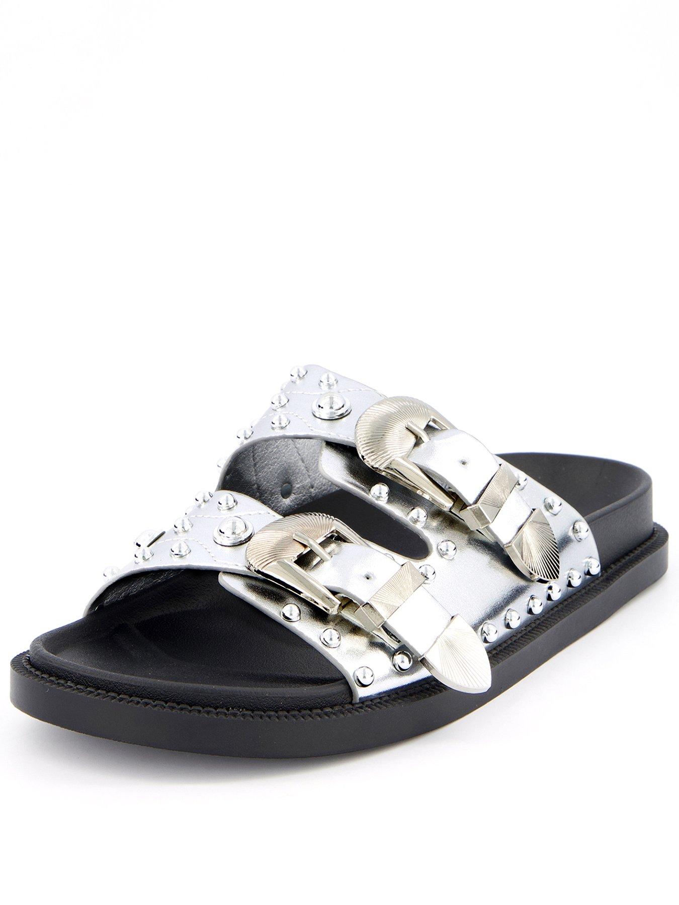 v-by-very-western-double-buckle-footbed-sandals-silver