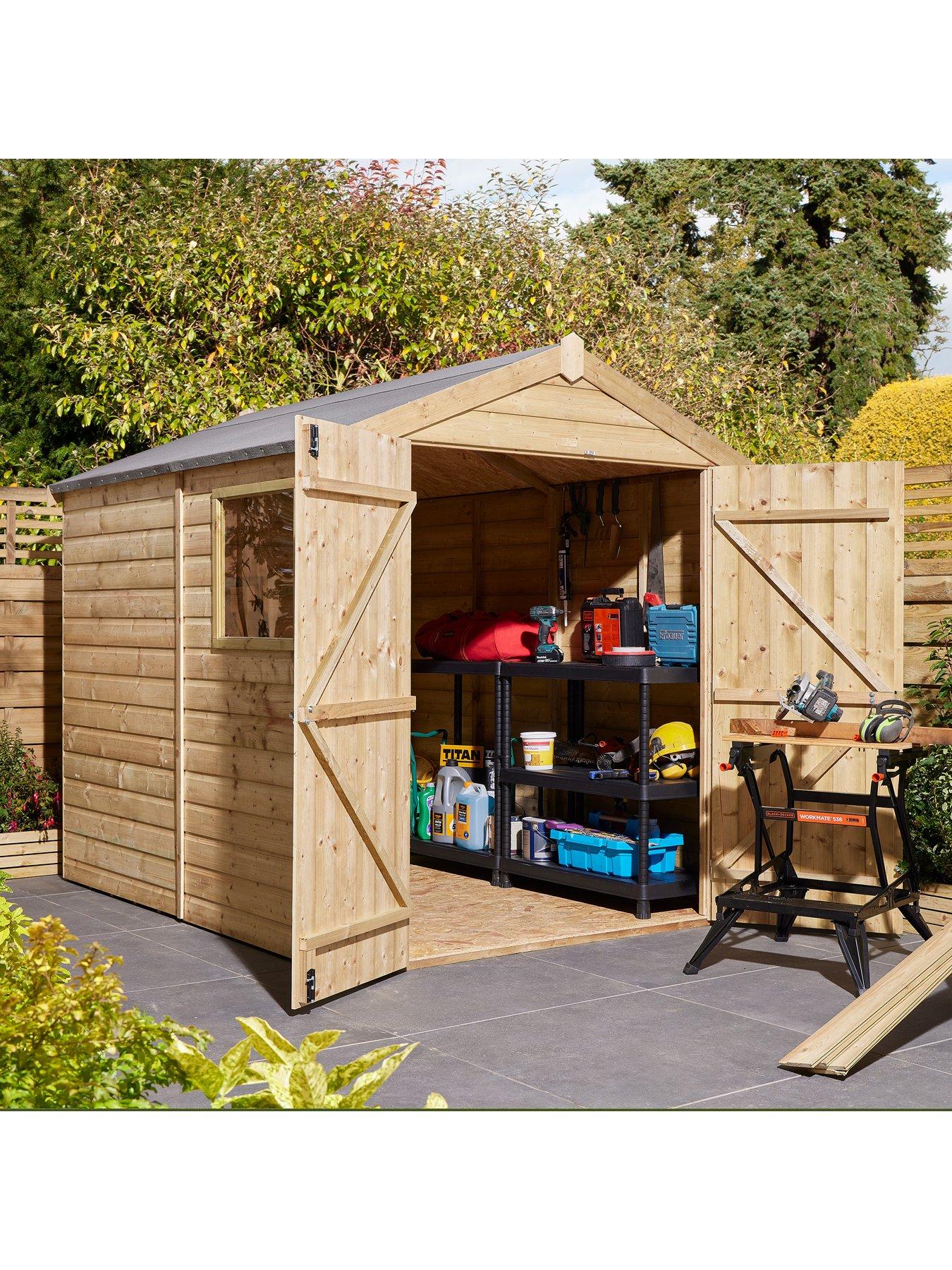  image of rowlinson-8x6ft-shiplap-apex-shed-double-door-with-window