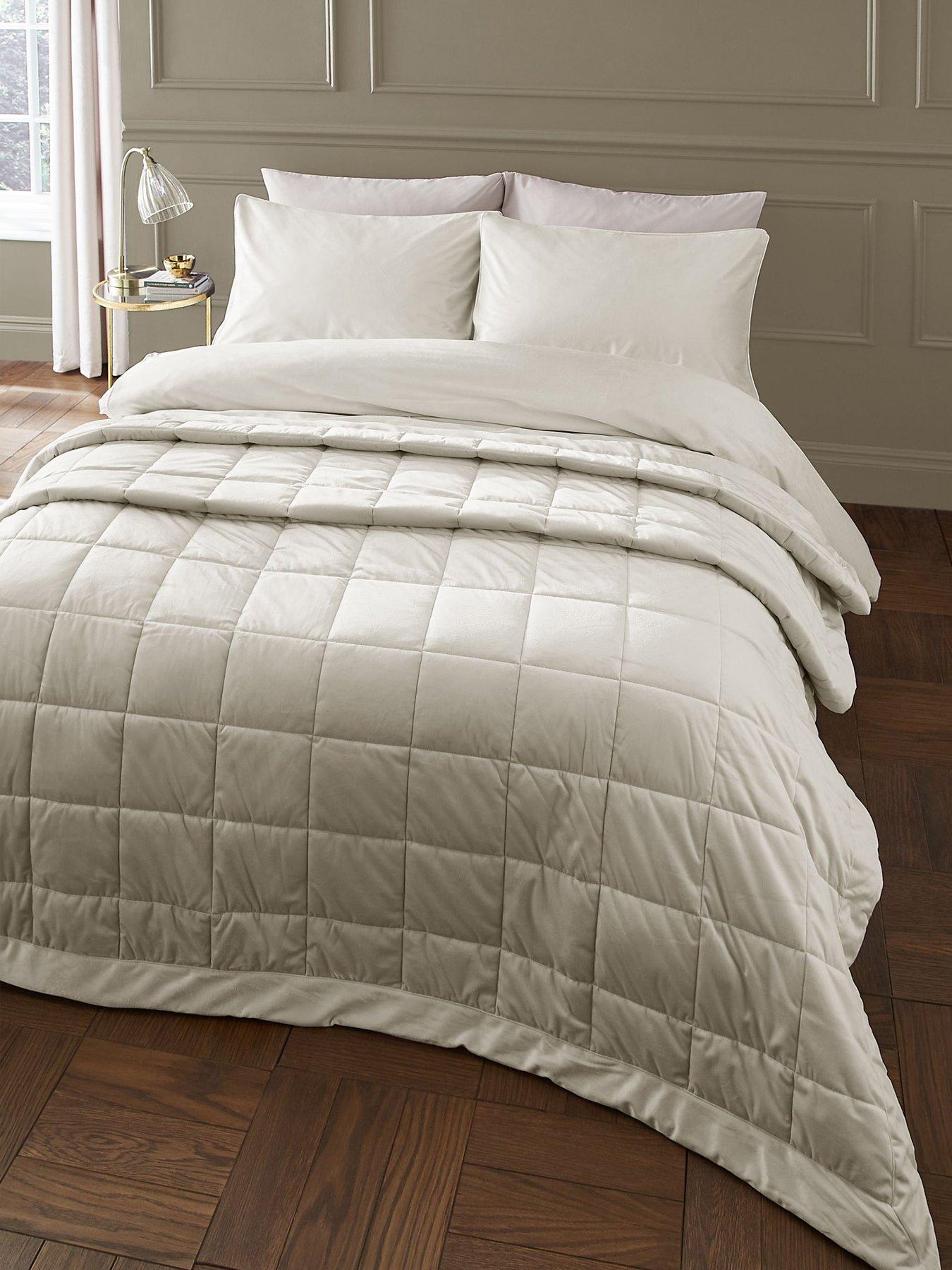 Catherine Lansfield Kingsley Matt Velvet Cream Bedspread- 220X220 cm