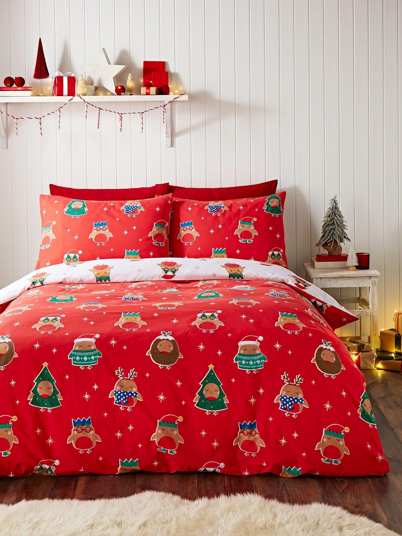  image of catherine-lansfield-christmas-party-robins-duvet-set