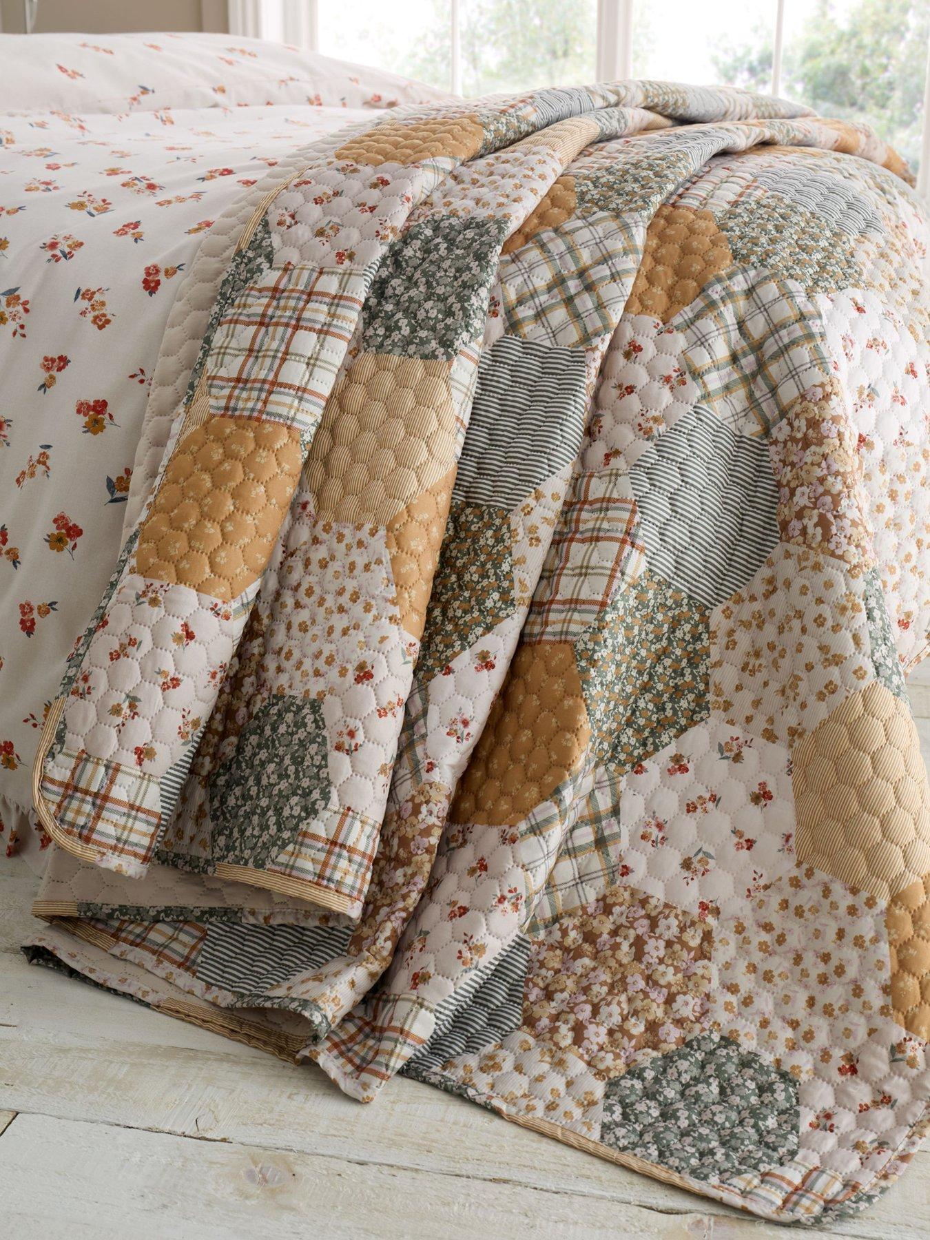  image of catherine-lansfield-floral-patchwork-bedspread-throw