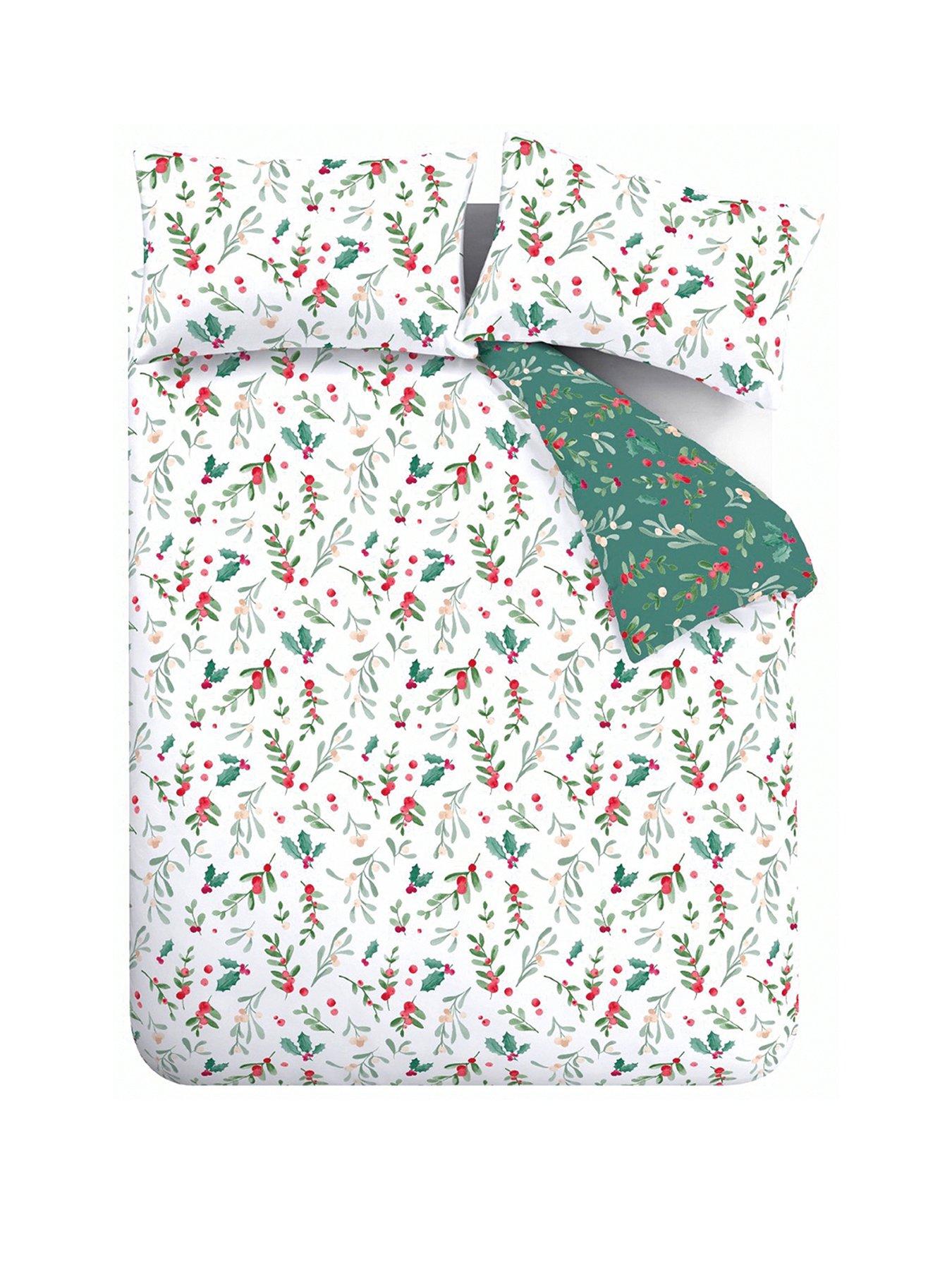 Image 2 of 6 of Catherine Lansfield Brushed Christmas Holly And Mistletoe Duvet Set- King - White/Green