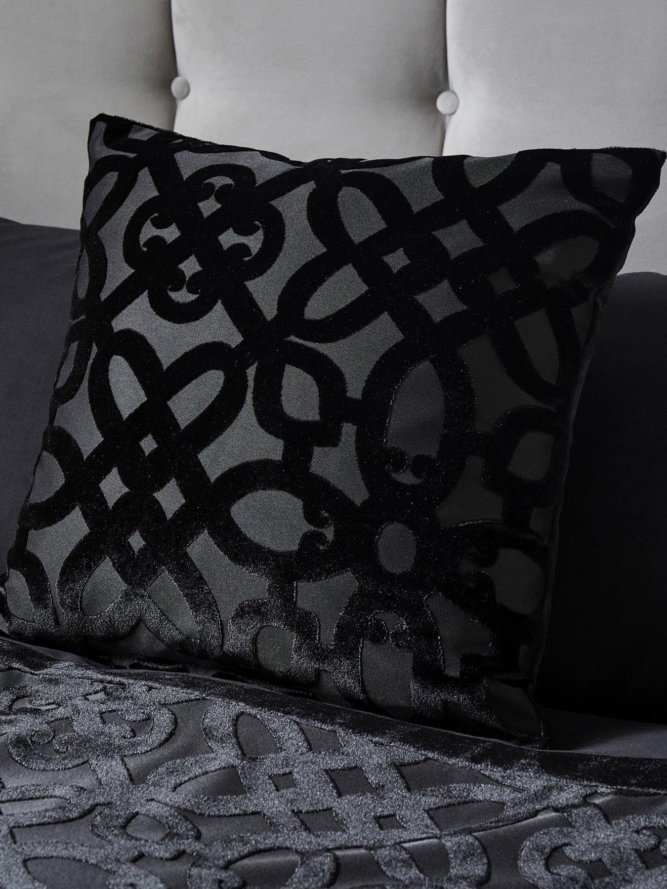 Image 1 of 3 of Catherine Lansfield Lattice Cut Velvet Filled Cushion - Black