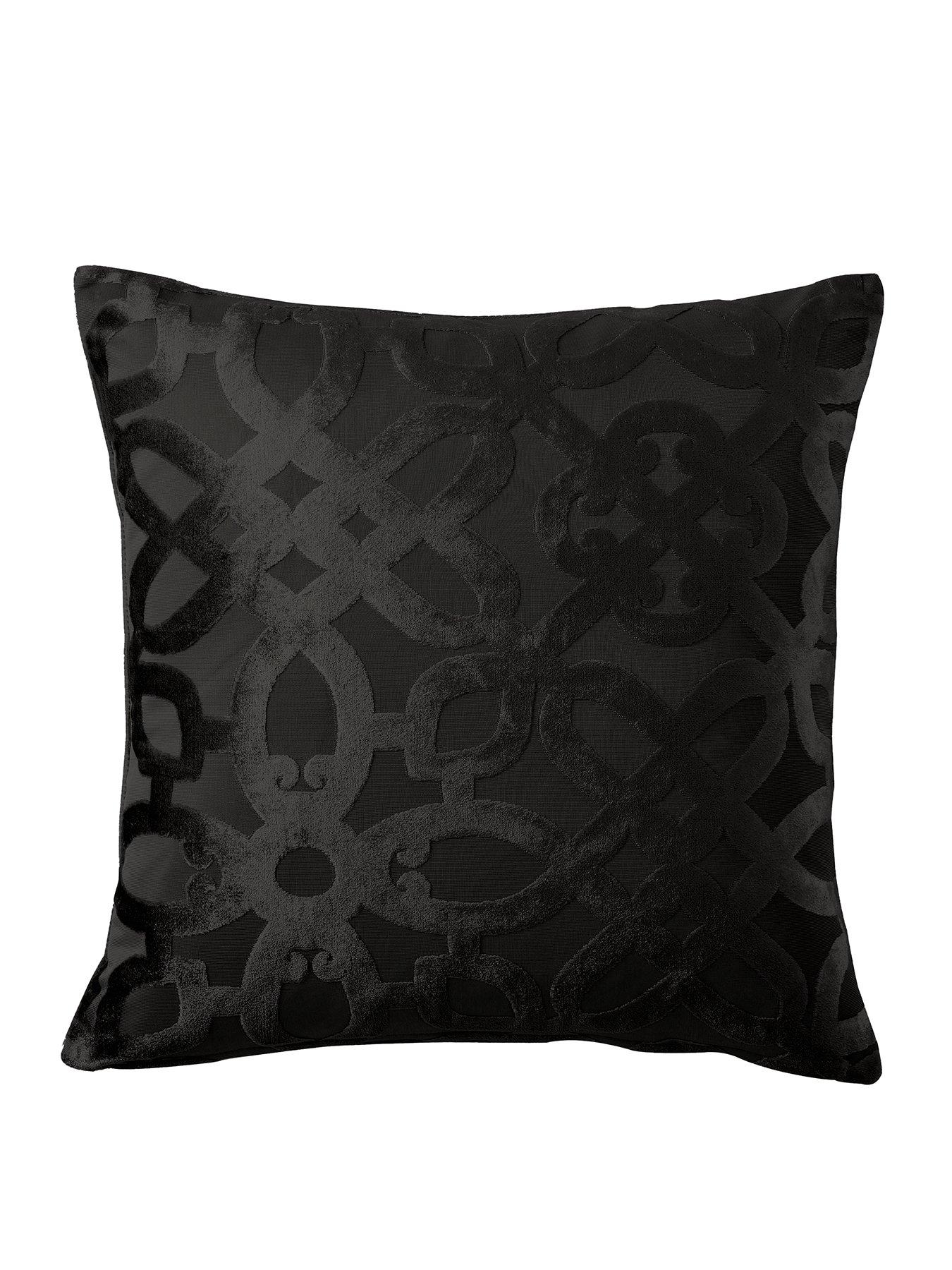 Image 2 of 3 of Catherine Lansfield Lattice Cut Velvet Filled Cushion - Black