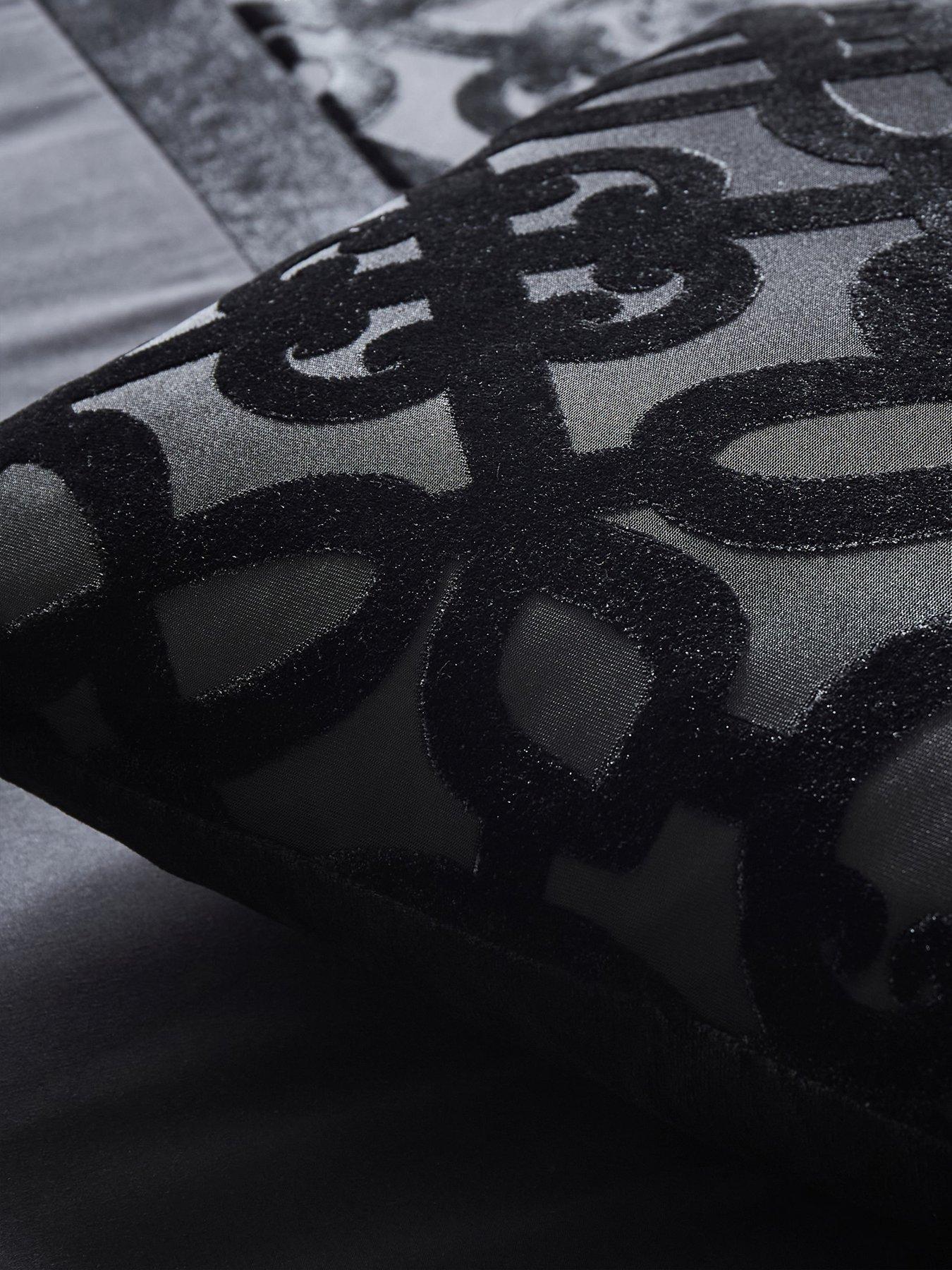 Image 3 of 3 of Catherine Lansfield Lattice Cut Velvet Filled Cushion - Black