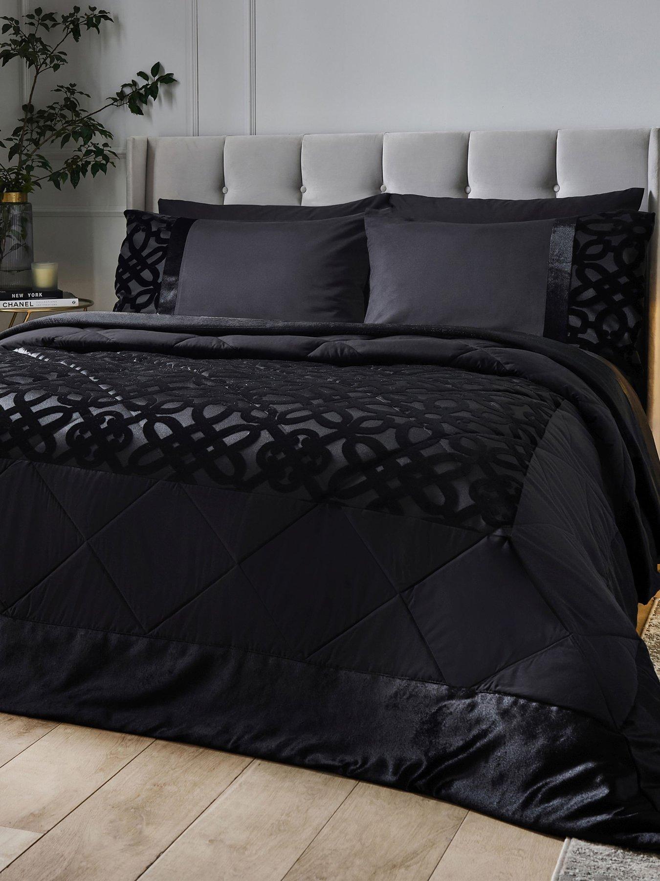 Image 1 of 3 of Catherine Lansfield Lattice Cut Velvet Bedspread Throw - Black