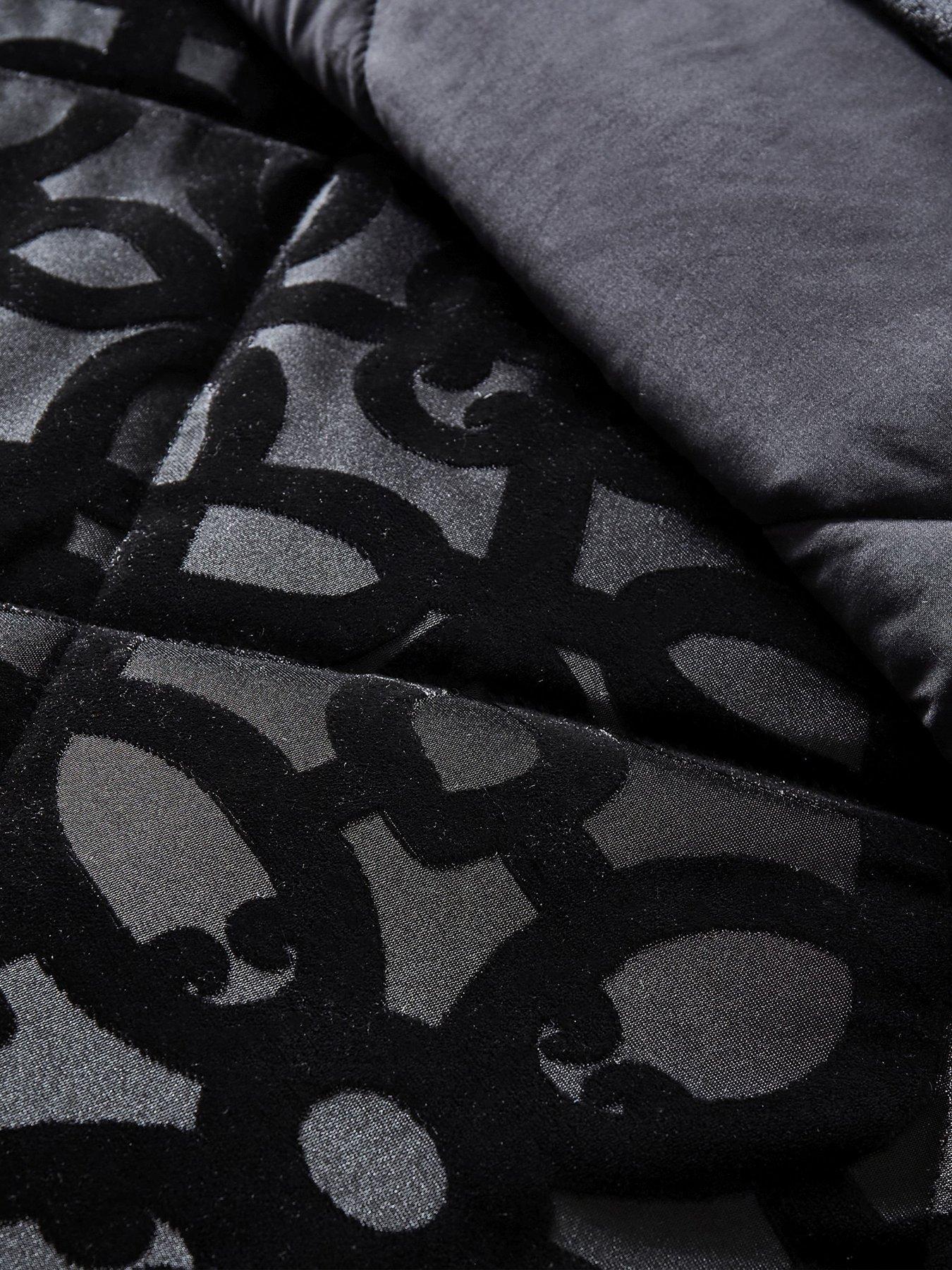 Image 3 of 3 of Catherine Lansfield Lattice Cut Velvet Bedspread Throw - Black