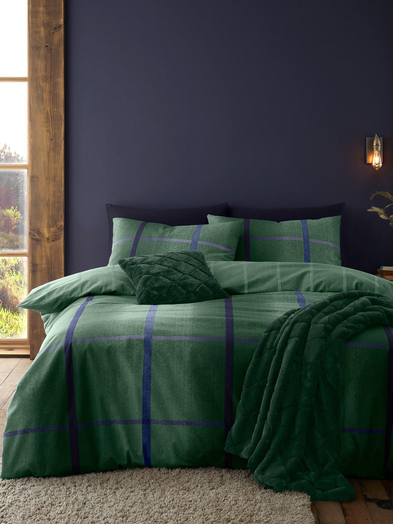 undefined Brushed 100% Cotton Melrose Tweed Duvet Set - Green