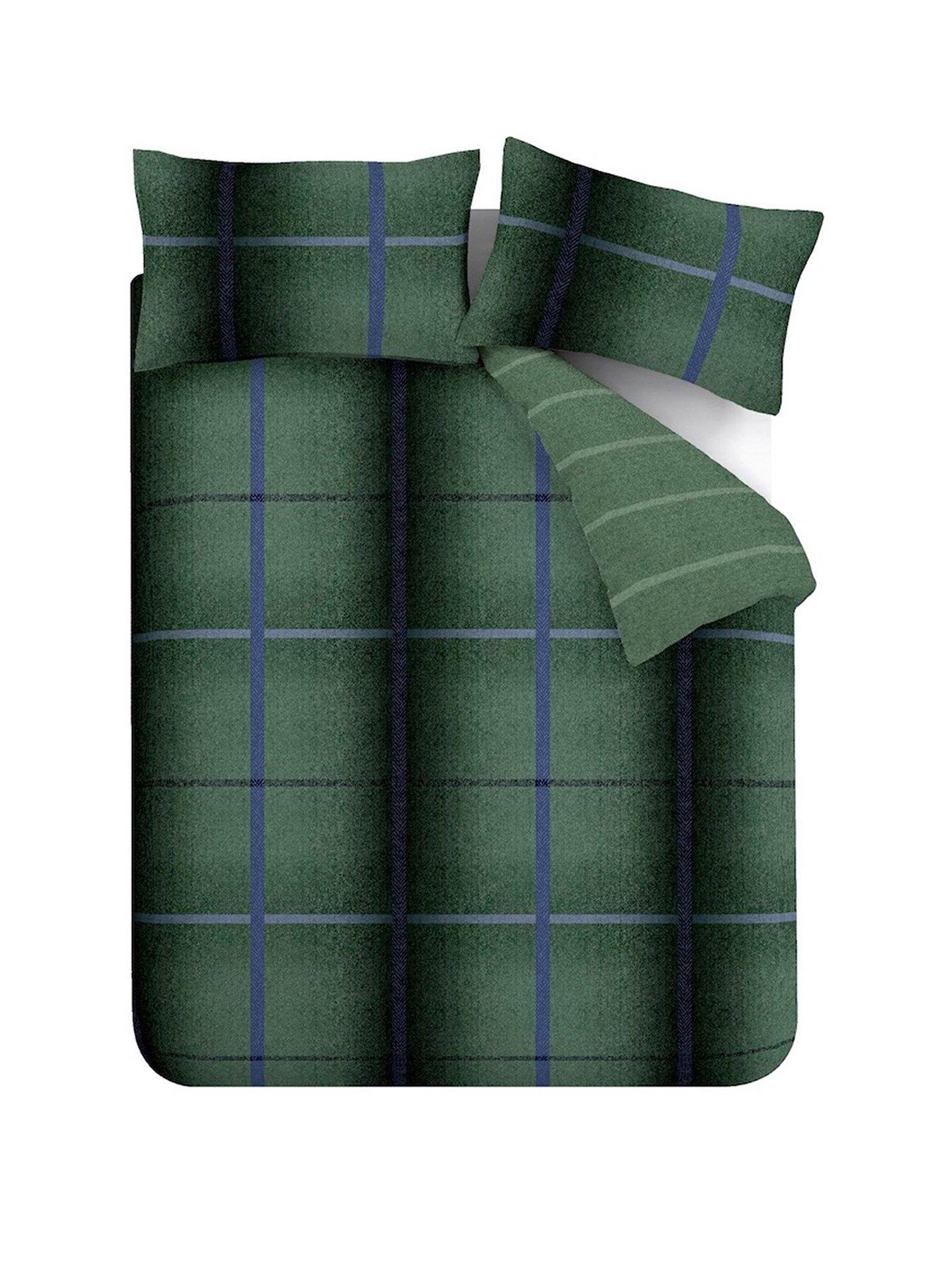  image of catherine-lansfield-brushed-100-cotton-melrose-tweed-duvet-set-green
