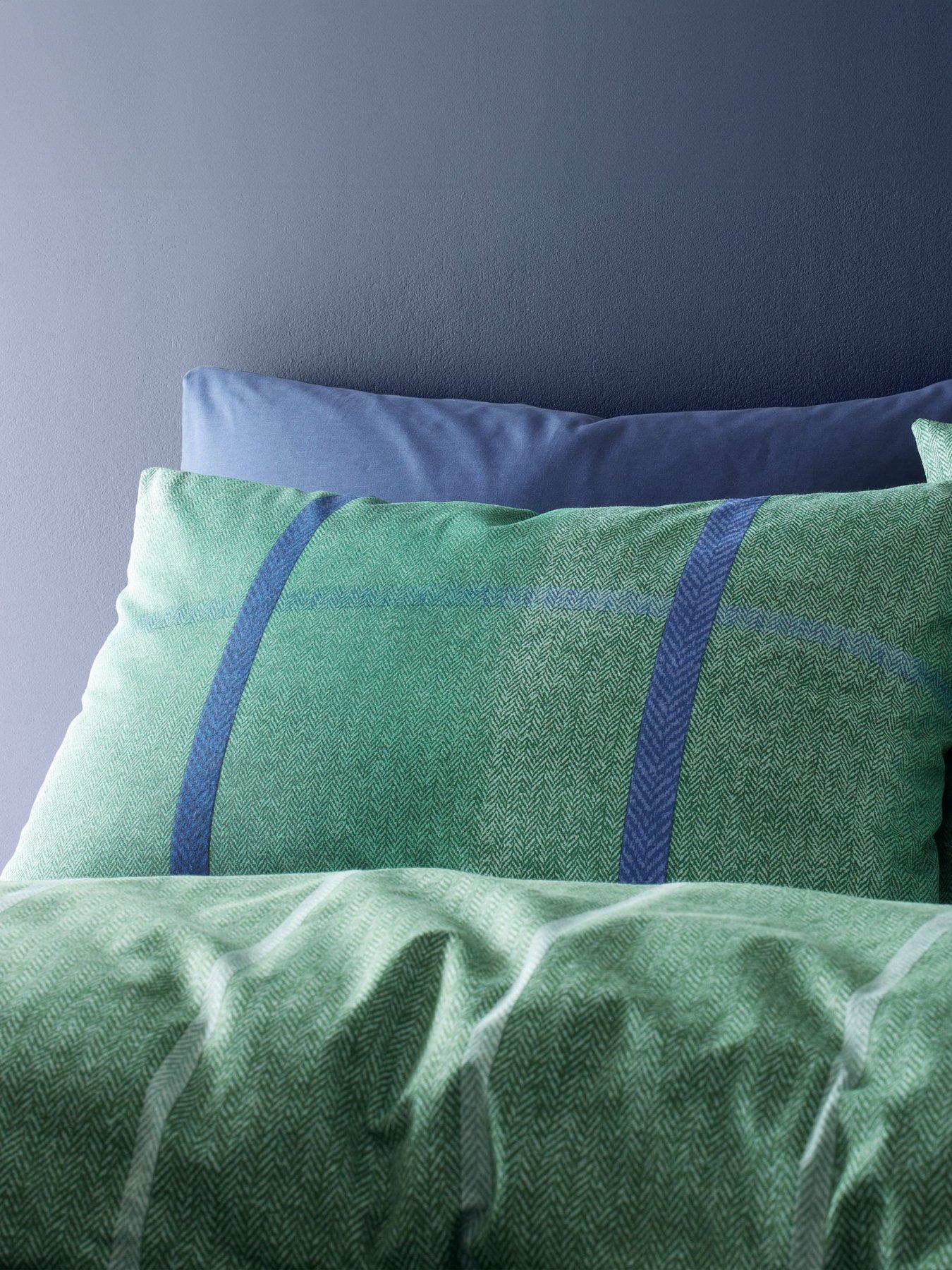  image of catherine-lansfield-brushed-100-cotton-melrose-tweed-duvet-set-green